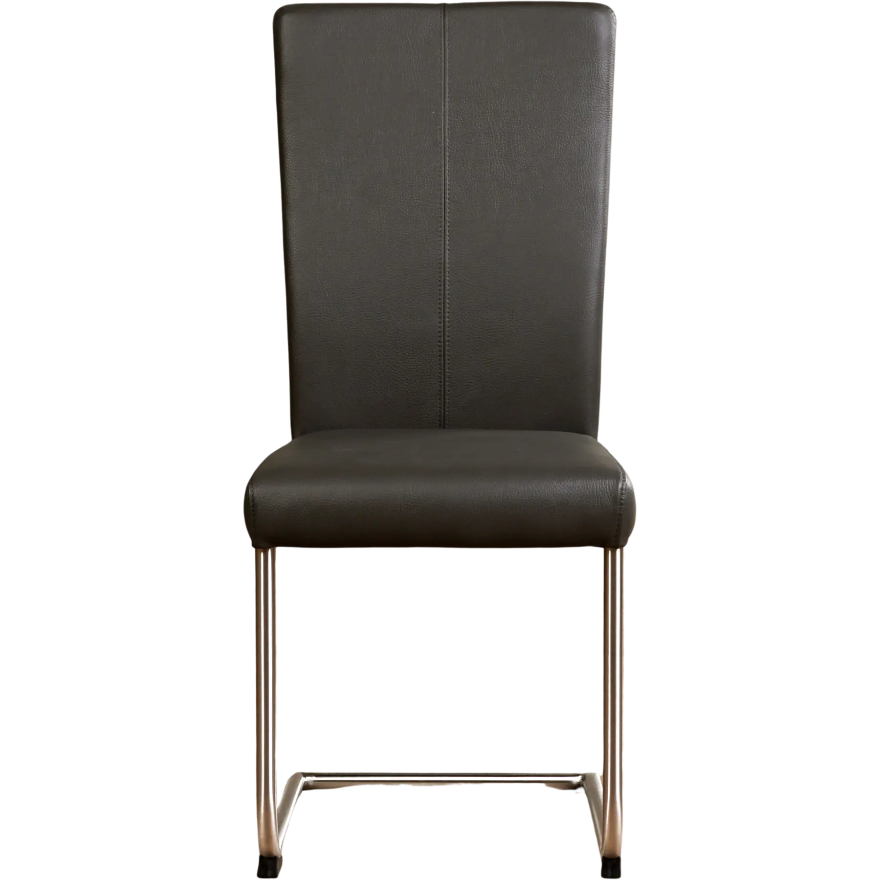 afbeelding van Leren eetkamerstoel Dry - Toledo Antracite (donkergrijs) - Sledepoot staal rond RVS