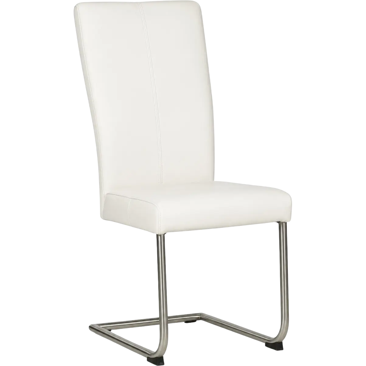 afbeelding van Leren eetkamerstoel Dry - Toledo Bianco (gebroken wit) - Sledepoot staal rond RVS