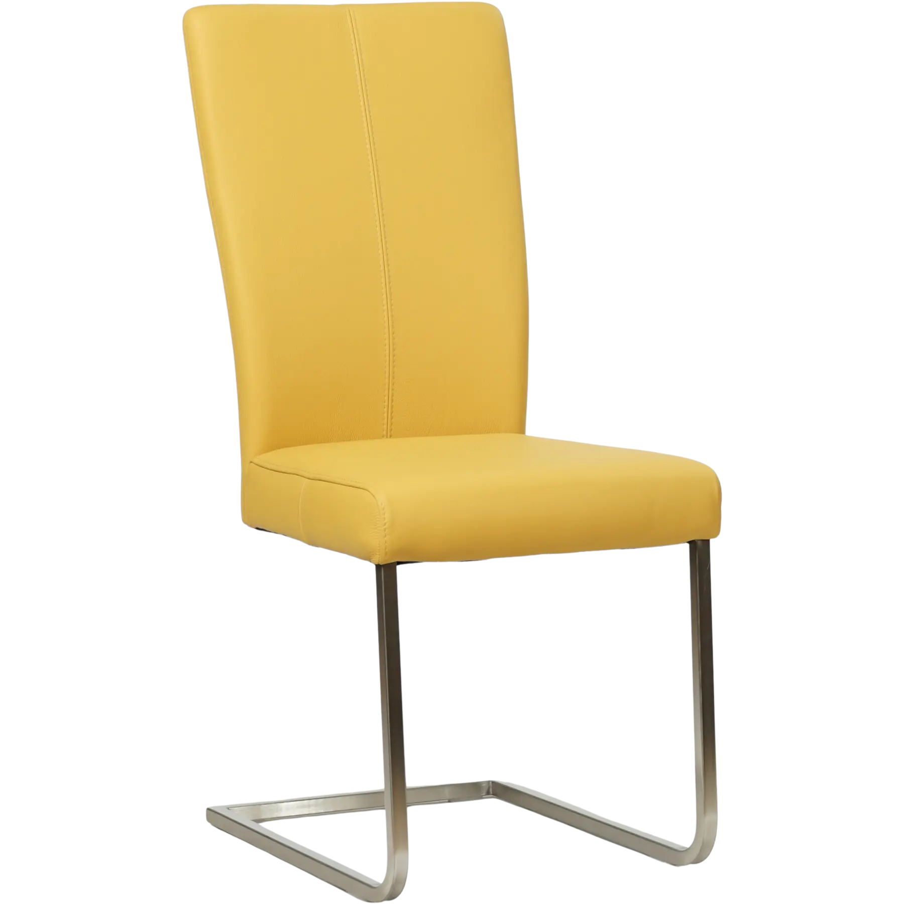 afbeelding van Leren eetkamerstoel Dry - Toledo Giallo (geel) - Sledepoot staal rond RVS