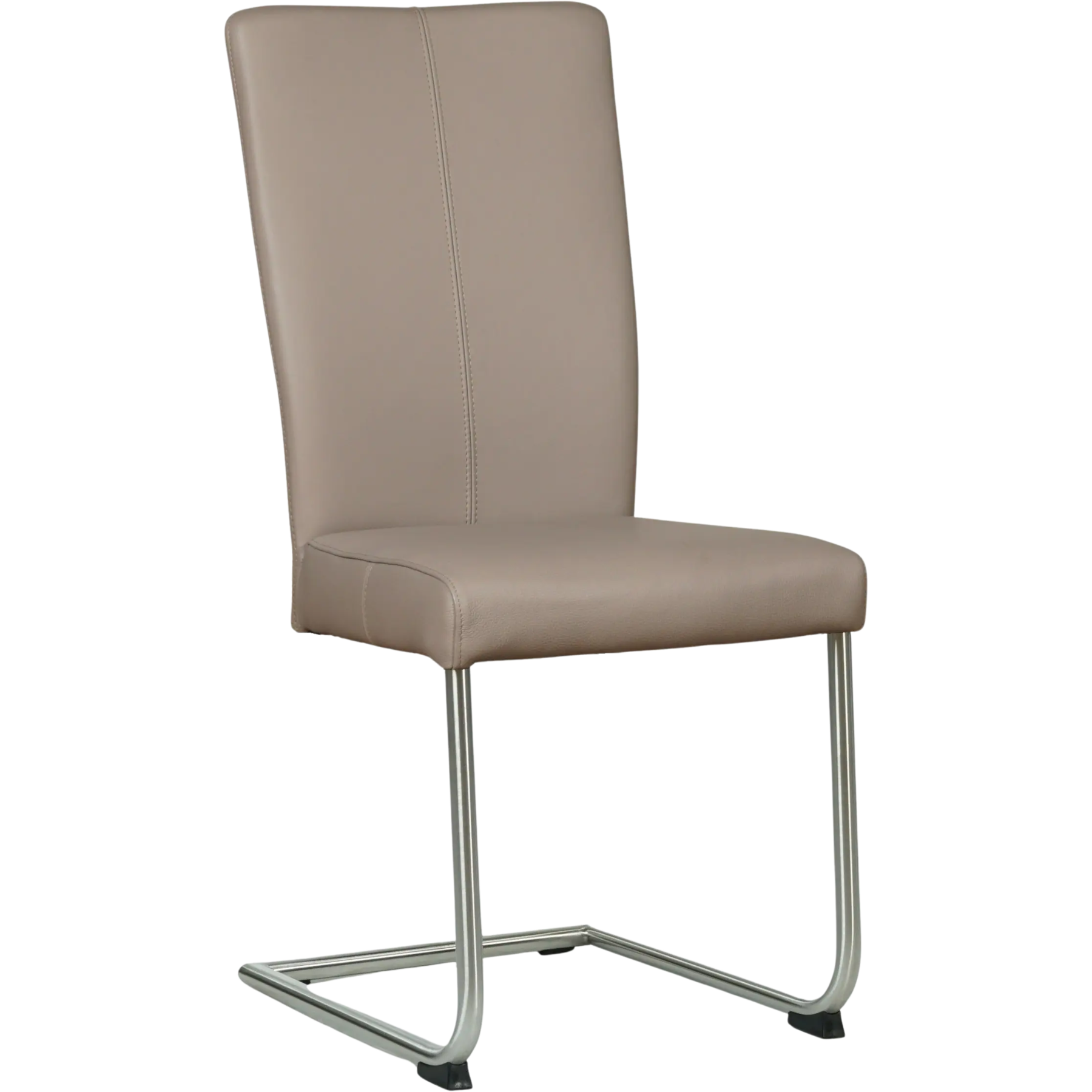 afbeelding van Leren eetkamerstoel Dry - Toledo Khaki (taupe/bruin) - Sledepoot staal rond RVS