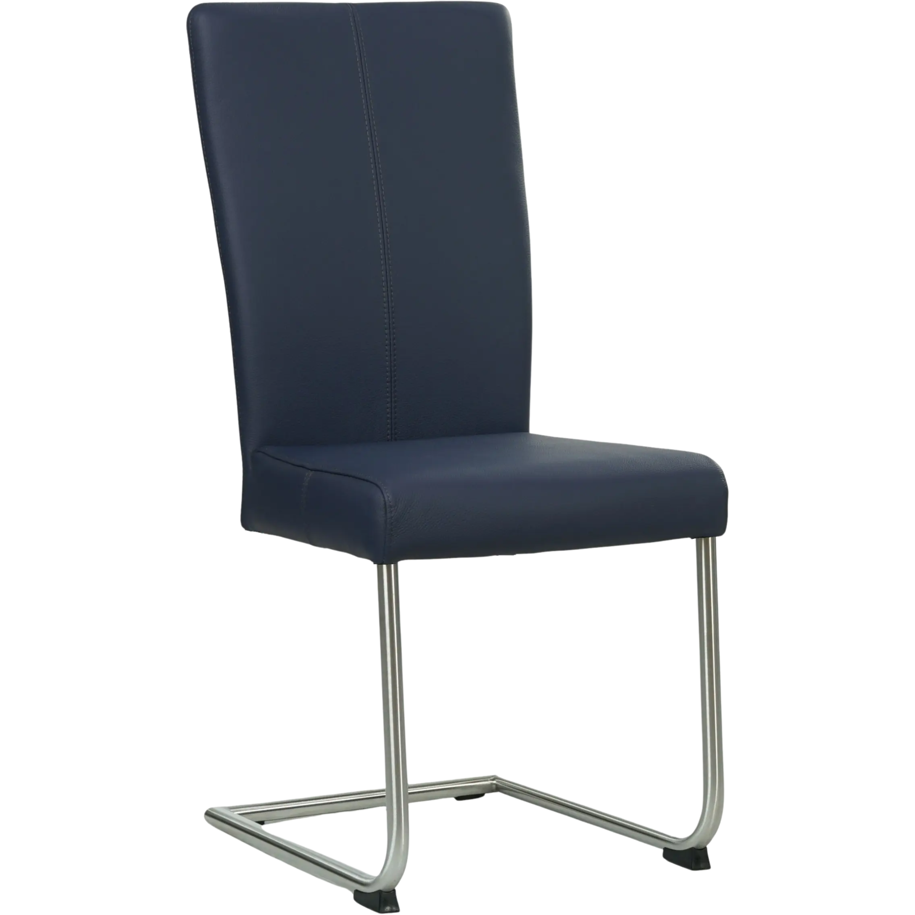 afbeelding van Leren eetkamerstoel Dry - Toledo Kobalt (blauw) - Sledepoot staal rond RVS