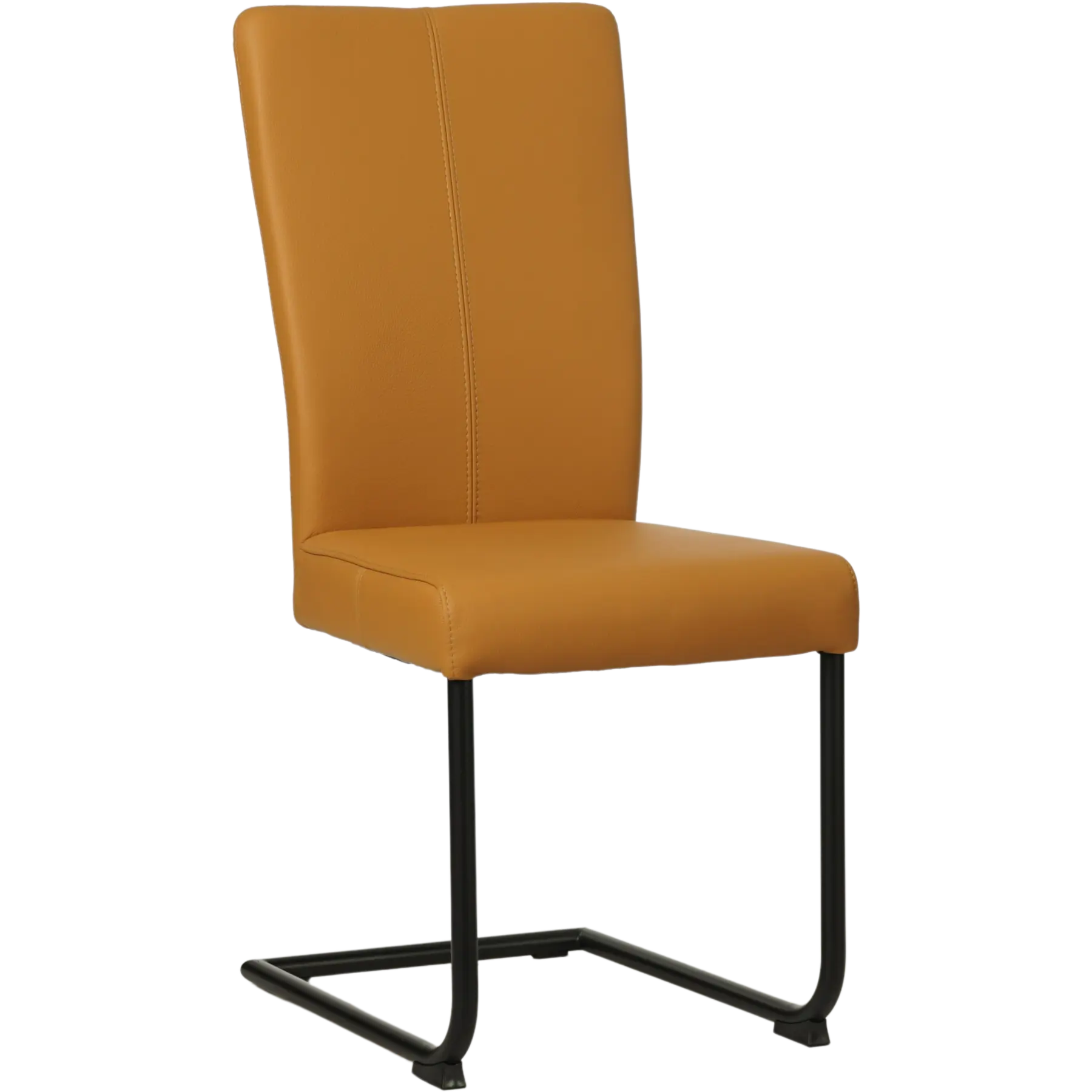 afbeelding van Leren eetkamerstoel Dry - Toledo Leem (geel/bruin) - Sledepoot staal rond zwart