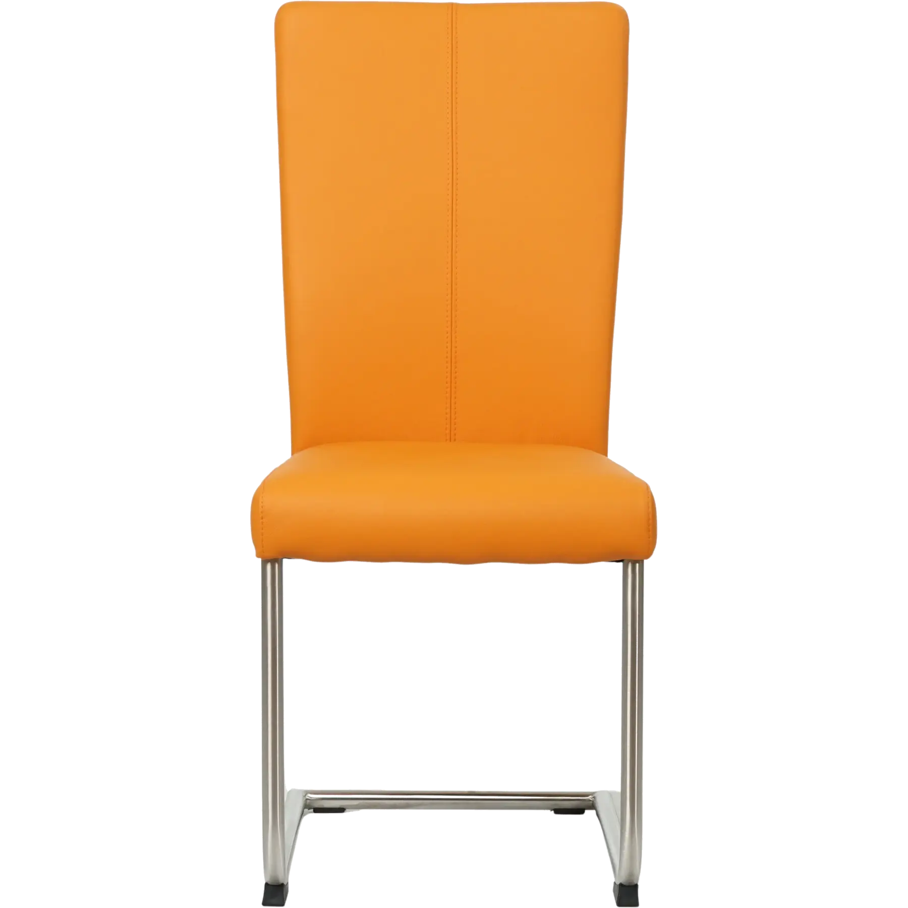 afbeelding van Leren eetkamerstoel Dry - Toledo Mandarin (oranje) - Sledepoot staal rond RVS