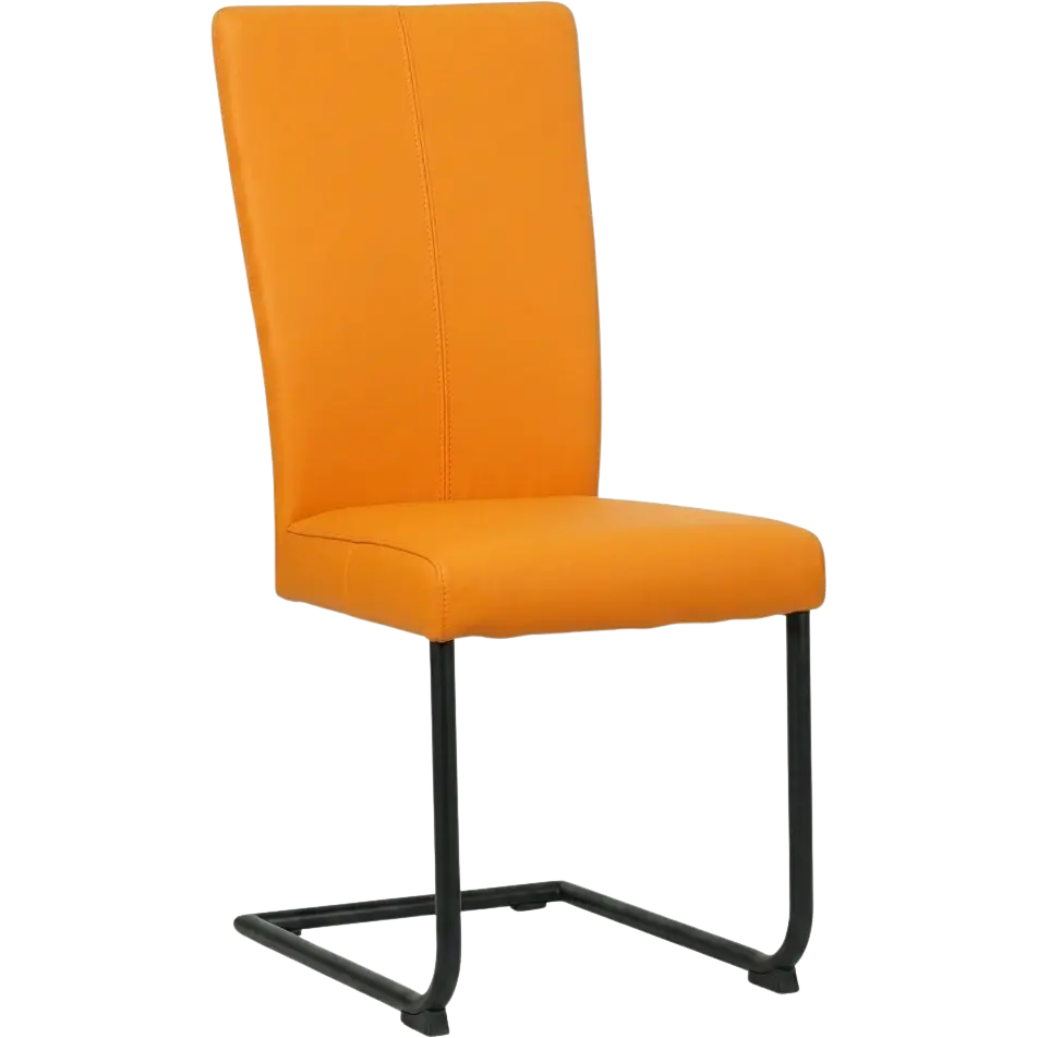 afbeelding van Leren eetkamerstoel Dry - Toledo Mandarin (oranje) - Sledepoot staal rond zwart