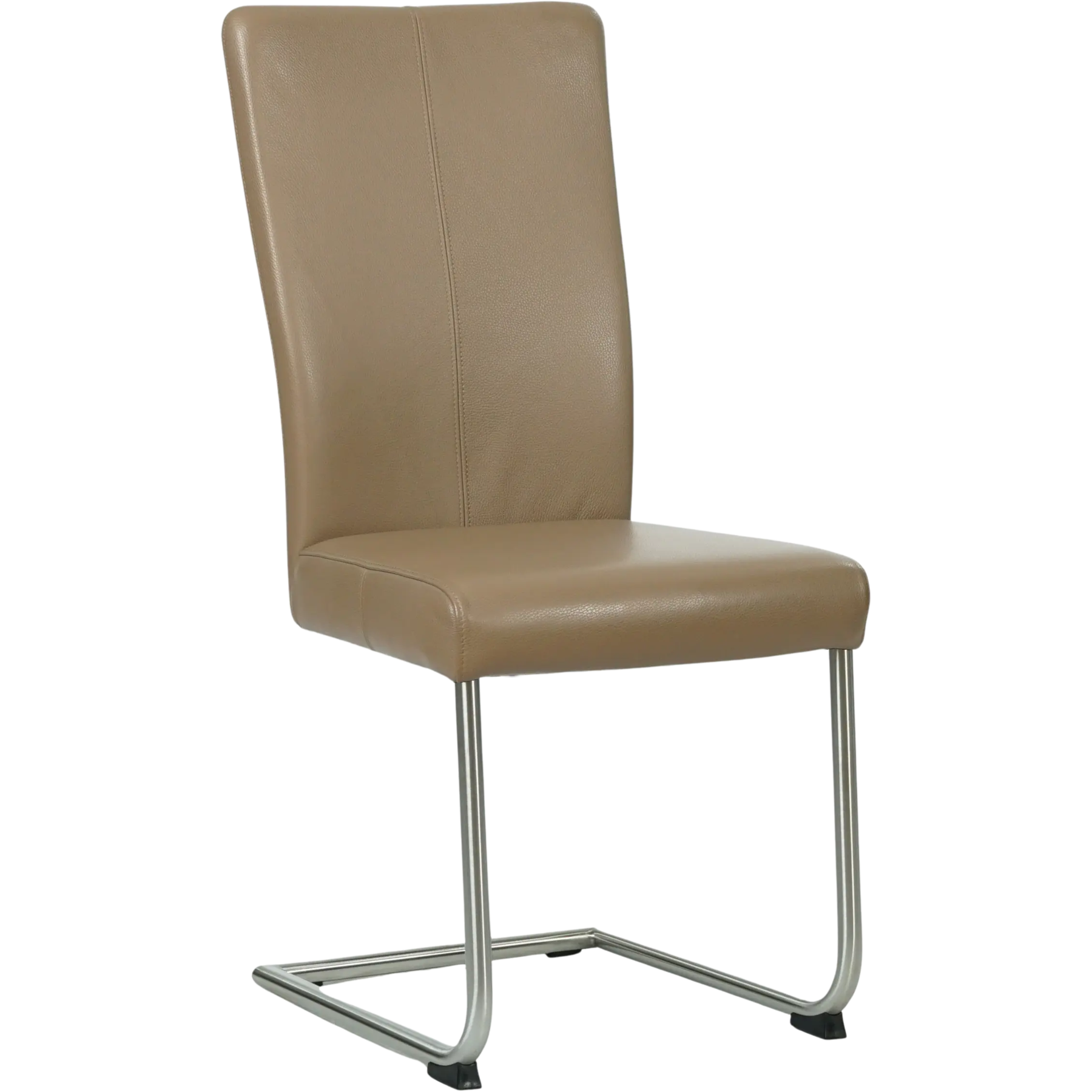 afbeelding van Leren eetkamerstoel Dry - Toledo Mocca (taupe/bruin) - Sledepoot staal rond RVS
