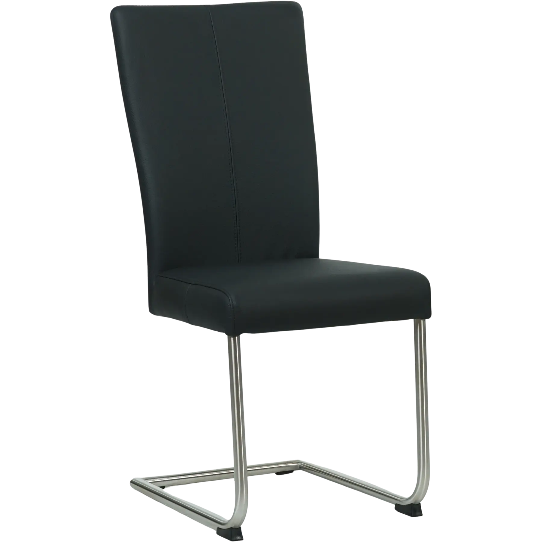 afbeelding van Leren eetkamerstoel Dry - Toledo Nero (zwart) - Sledepoot staal rond RVS