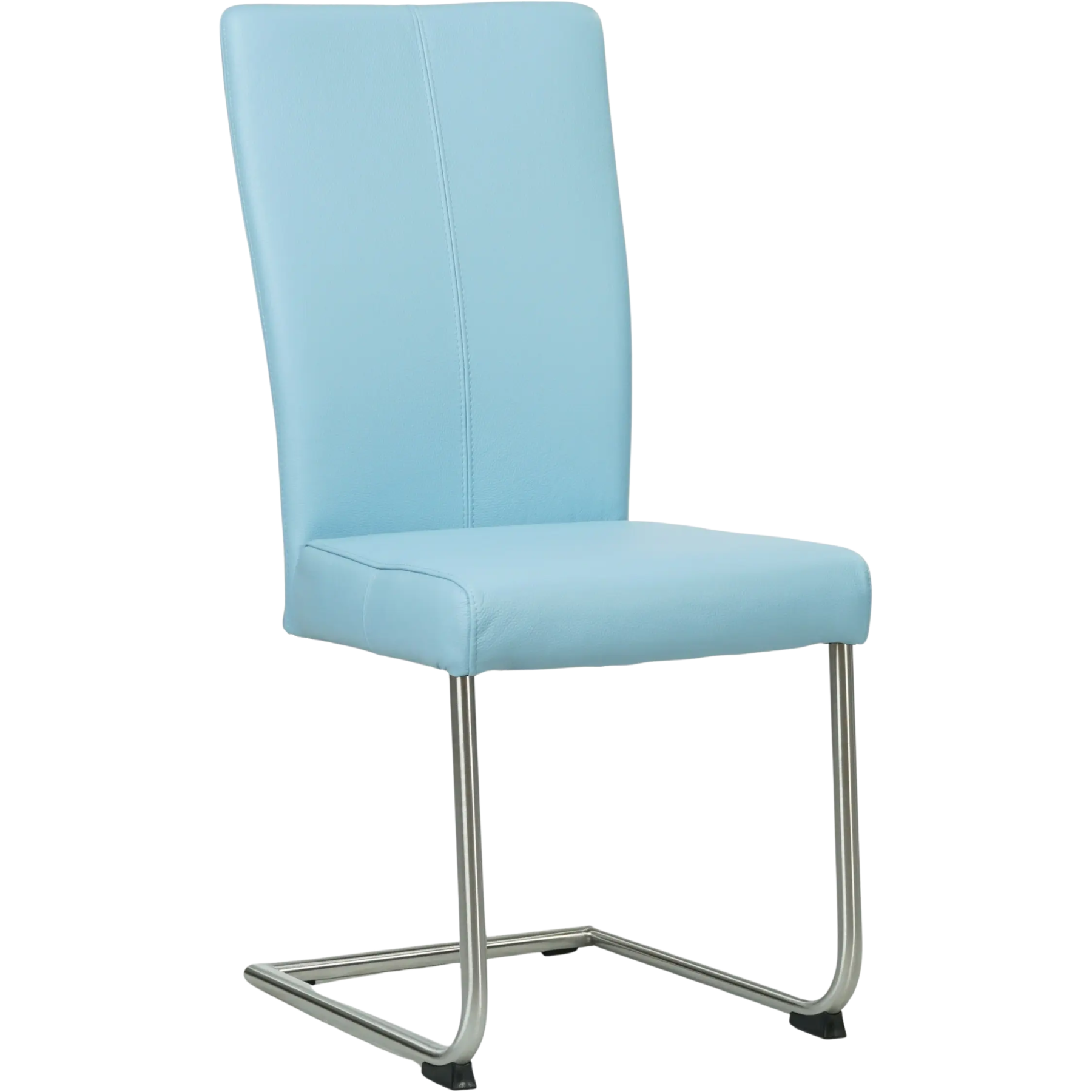 afbeelding van Leren eetkamerstoel Dry - Toledo Sky Blue (lichtblauw) - Sledepoot staal rond RVS