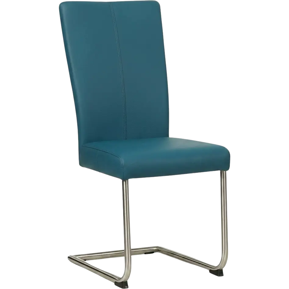 afbeelding van Leren eetkamerstoel Dry - Toledo Turquoise (blauw) - Sledepoot staal rond RVS