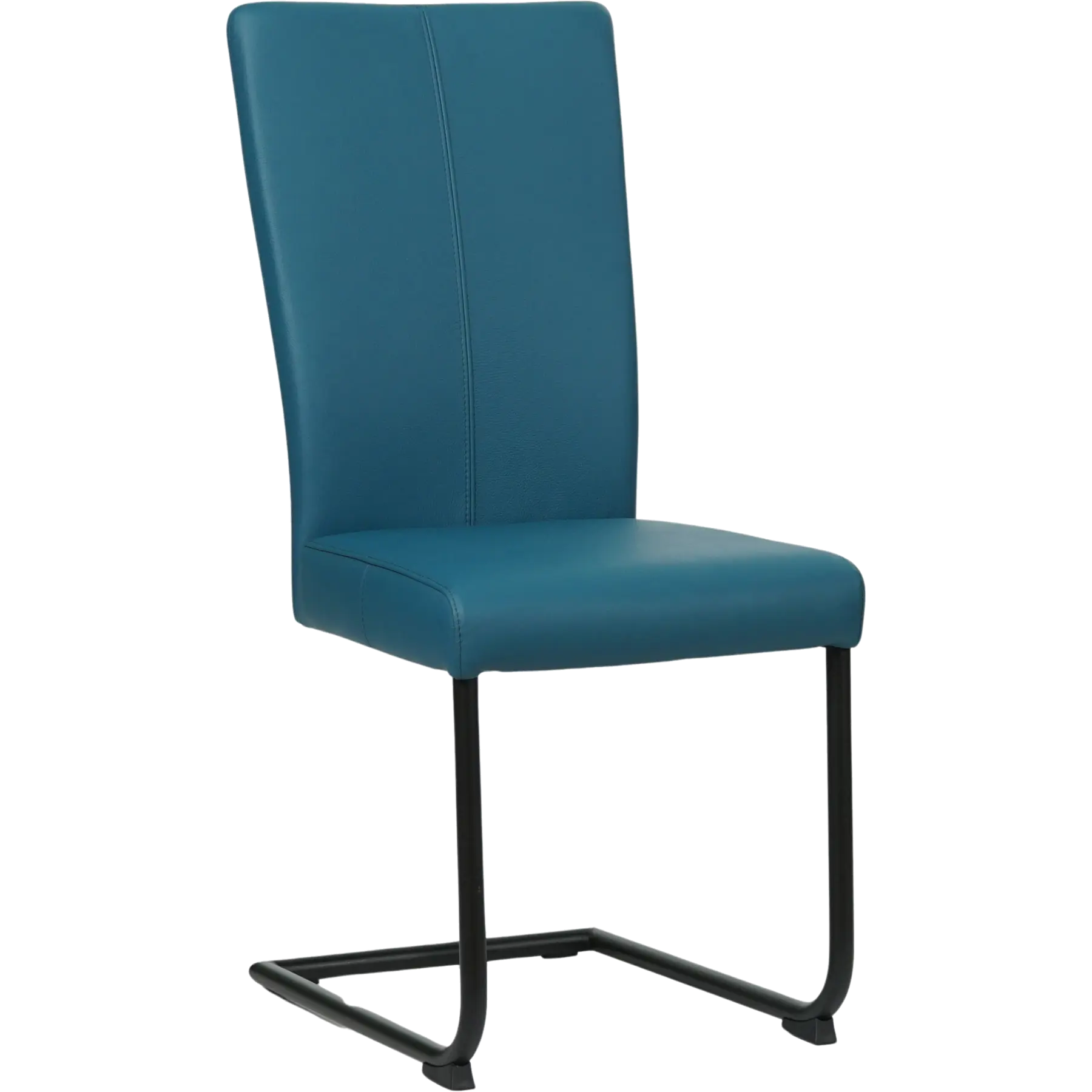 afbeelding van Leren eetkamerstoel Dry - Toledo Turquoise (blauw) - Sledepoot staal rond zwart