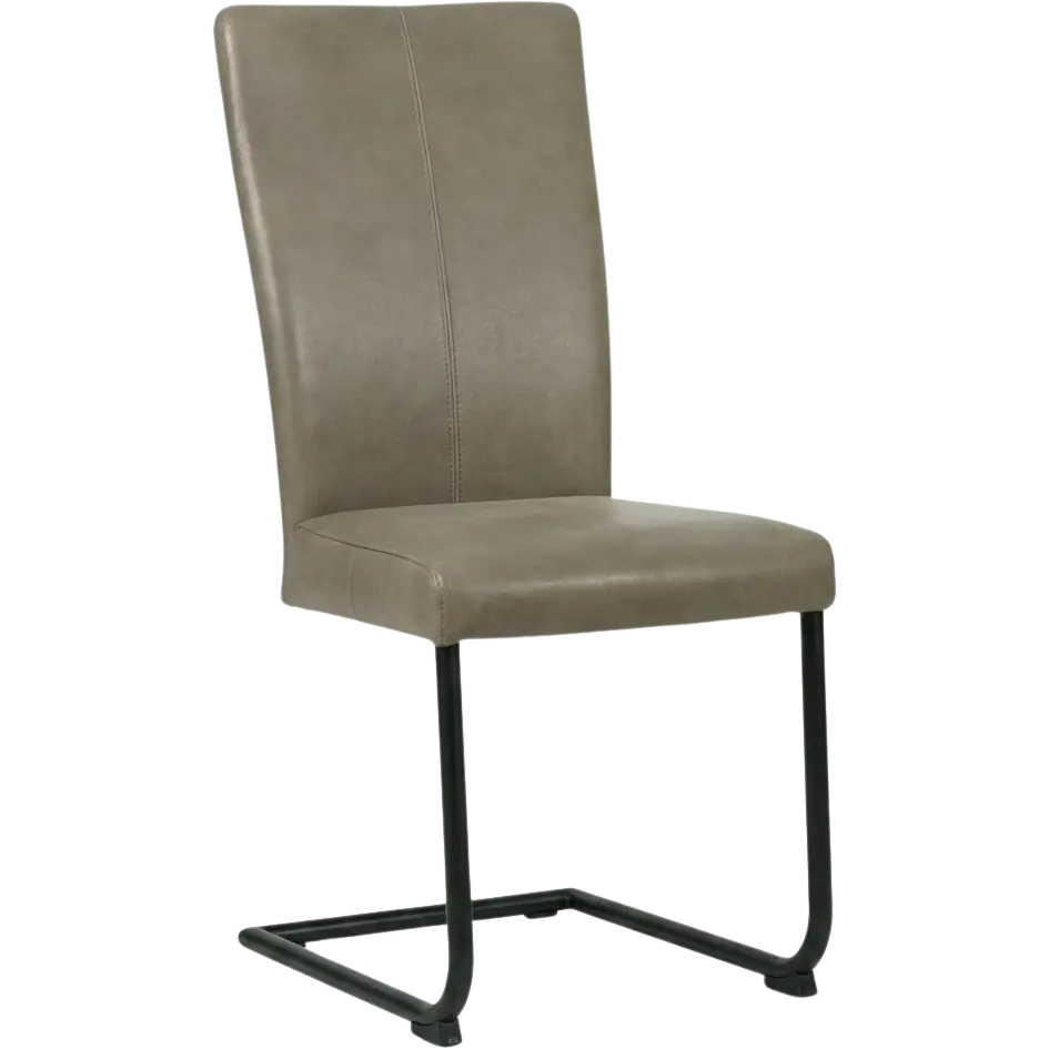 afbeelding van Leren eetkamerstoel Dry - Vintage Stone (grijs) - Sledepoot staal rond zwart