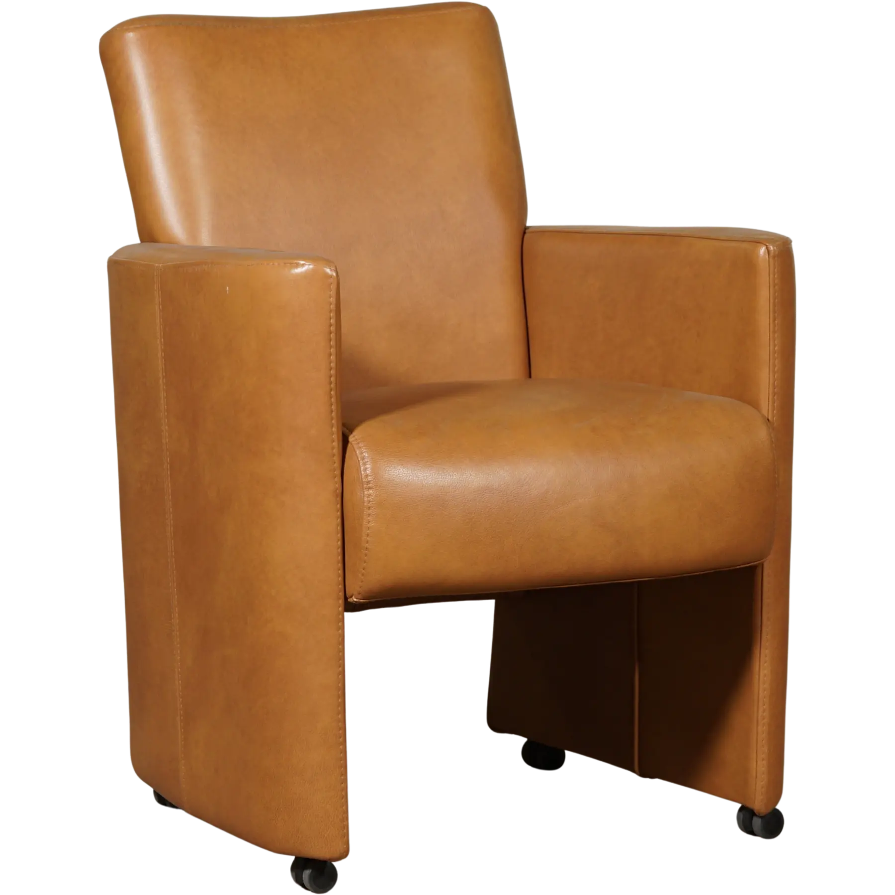 afbeelding van Leren eetkamerstoel Elegant - Granada Sahara (cognac) - Met handgreep RVS