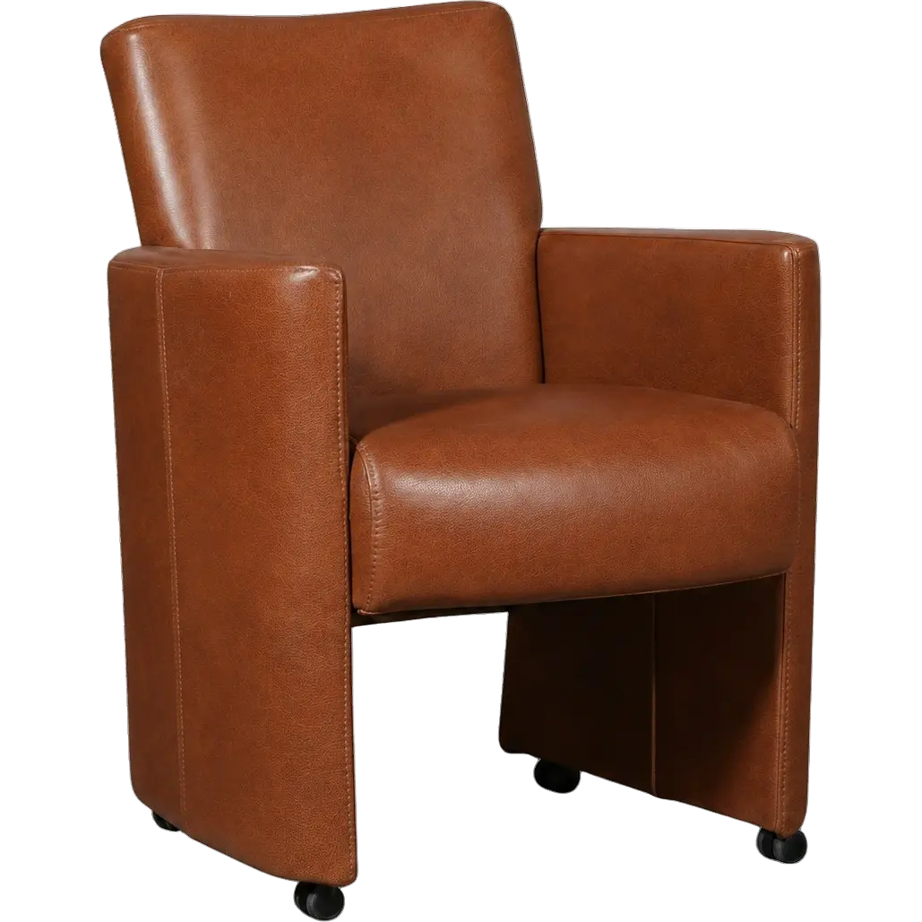 afbeelding van Leren eetkamerstoel Elegant - Granada Savannah (cognac) - Met handgreep zwart