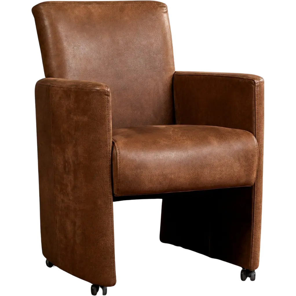 afbeelding van Leren eetkamerstoel Elegant - Kenia Brown (bruin) - Met handgreep zwart