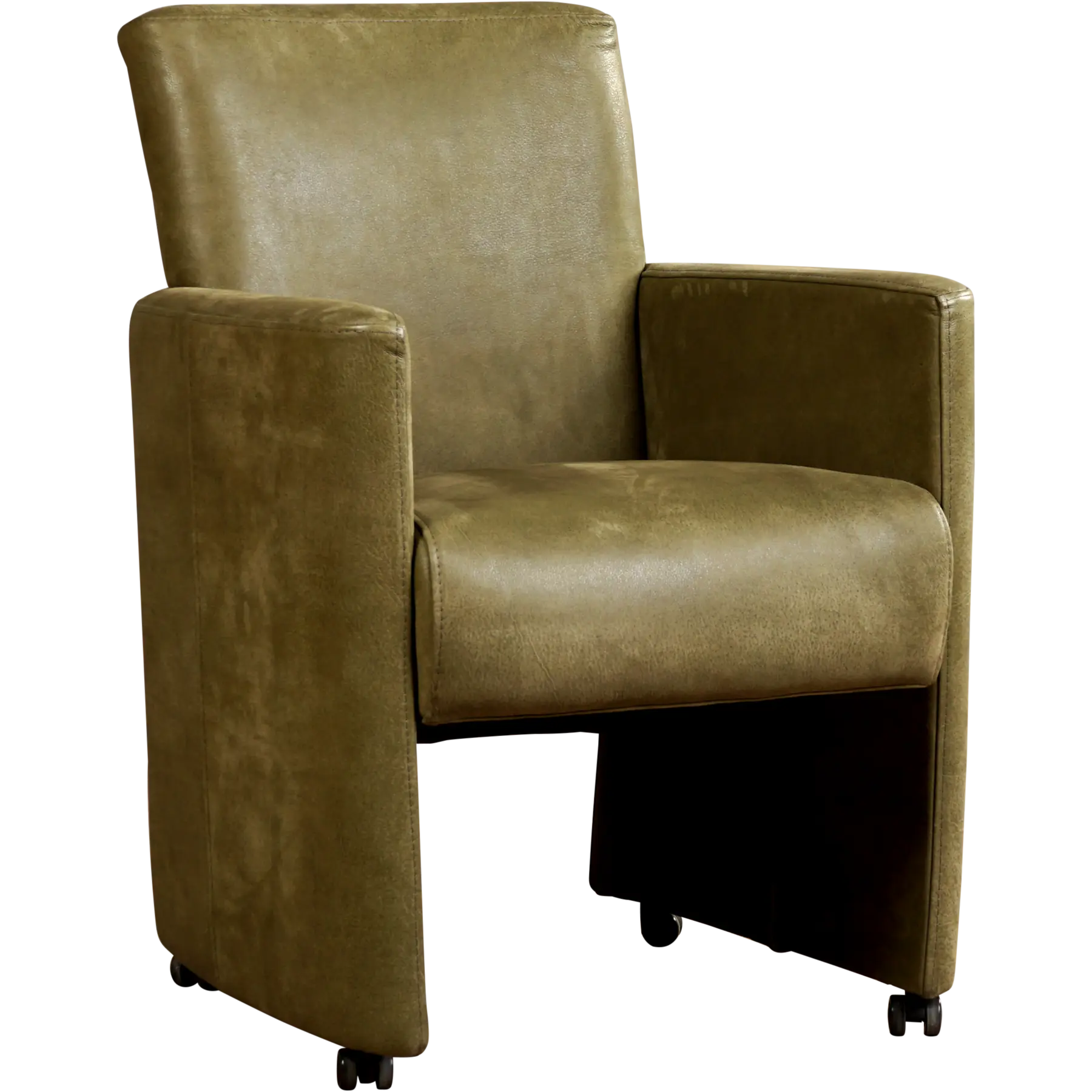 afbeelding van Leren eetkamerstoel Elegant - Kenia Olive (olijf) - Met handgreep RVS