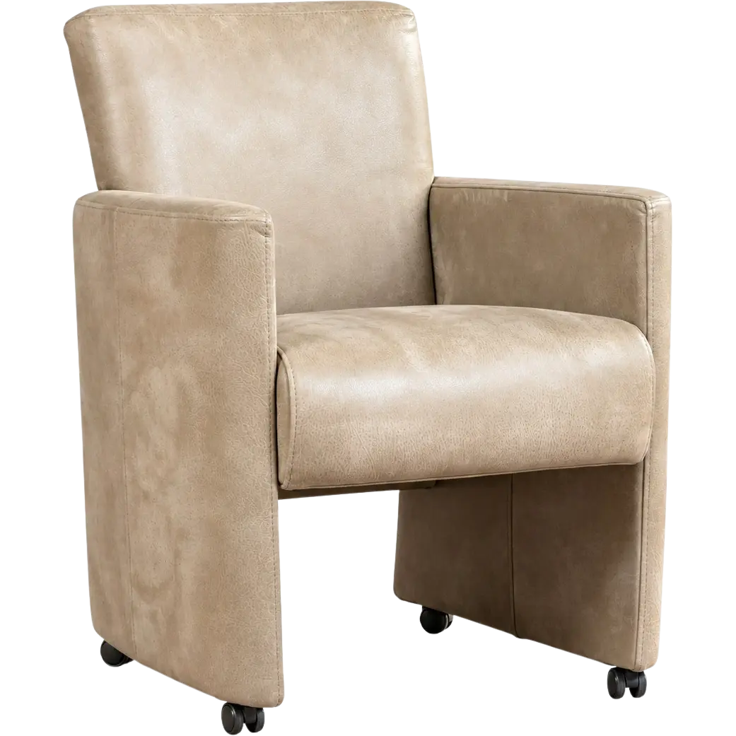 afbeelding van Leren eetkamerstoel Elegant - Kenia Taupe (taupe/bruin) - Zonder handgreep