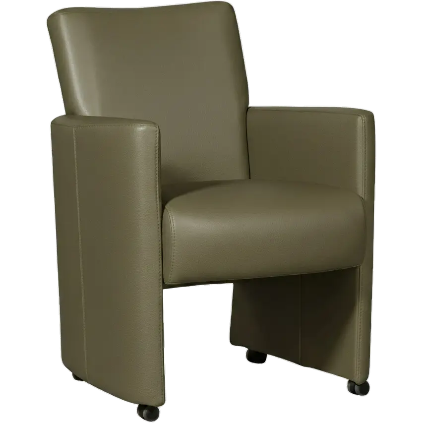 afbeelding van Leren eetkamerstoel Elegant - Massif Olive (olijf/groen) - Met handgreep zwart