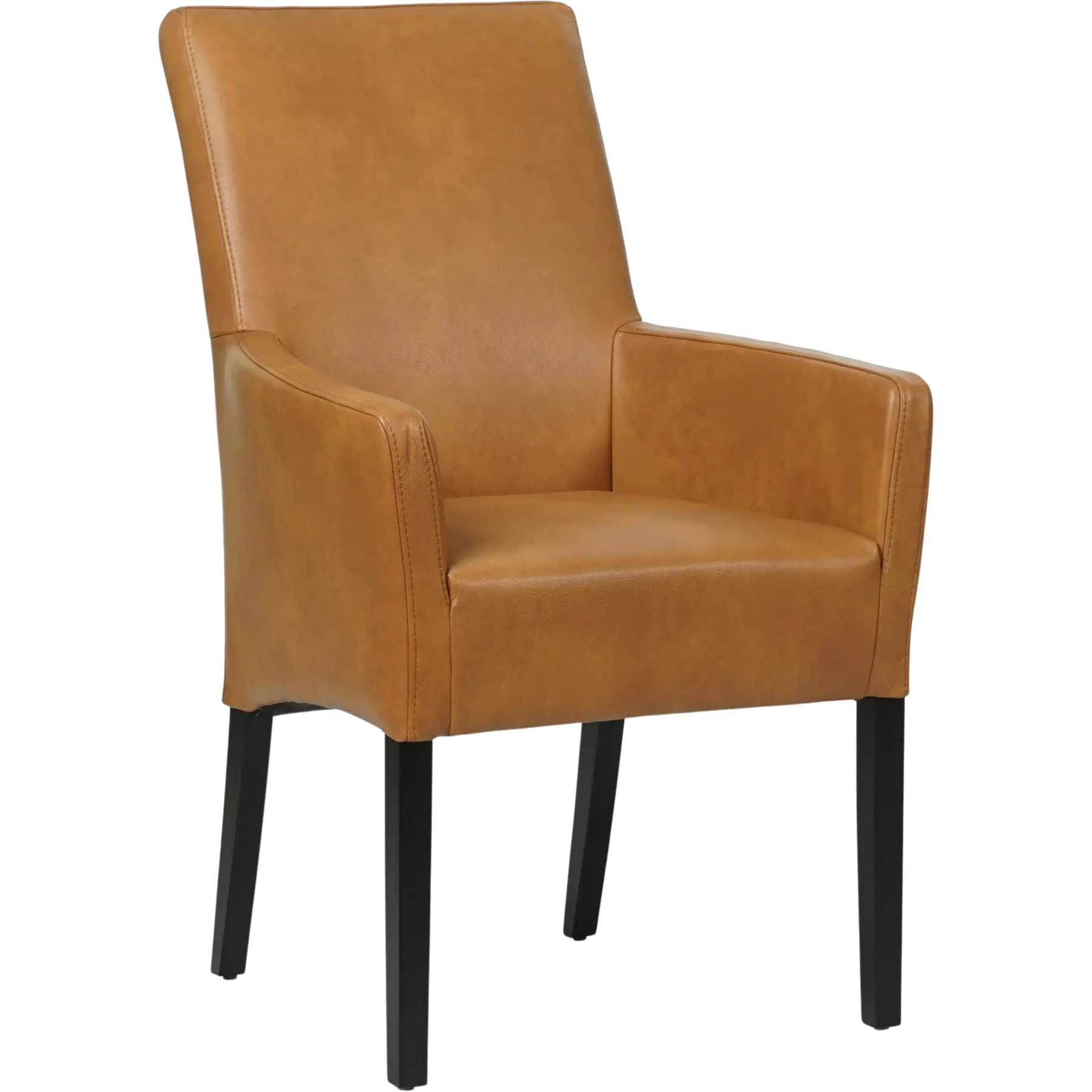 afbeelding van Leren eetkamerstoel Just met armleuning - Granada Sahara (cognac) - Poten hout zwart