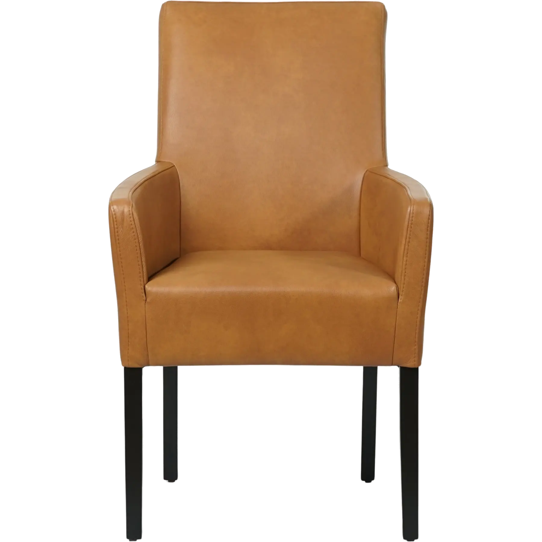 afbeelding van Leren eetkamerstoel Just met armleuning - Granada Sahara (cognac) - Poten hout zwart