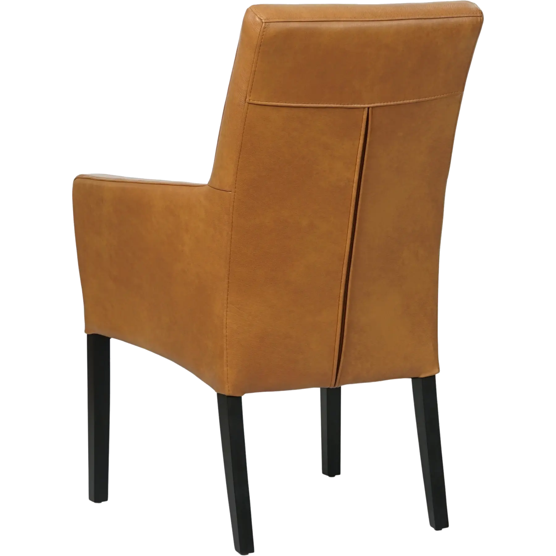 afbeelding van Leren eetkamerstoel Just met armleuning - Granada Sahara (cognac) - Poten hout zwart