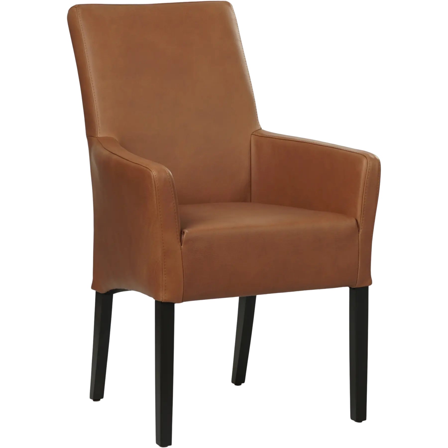 afbeelding van Leren eetkamerstoel Just met armleuning - Rancho Cognac (cognac) - Poten hout zwart
