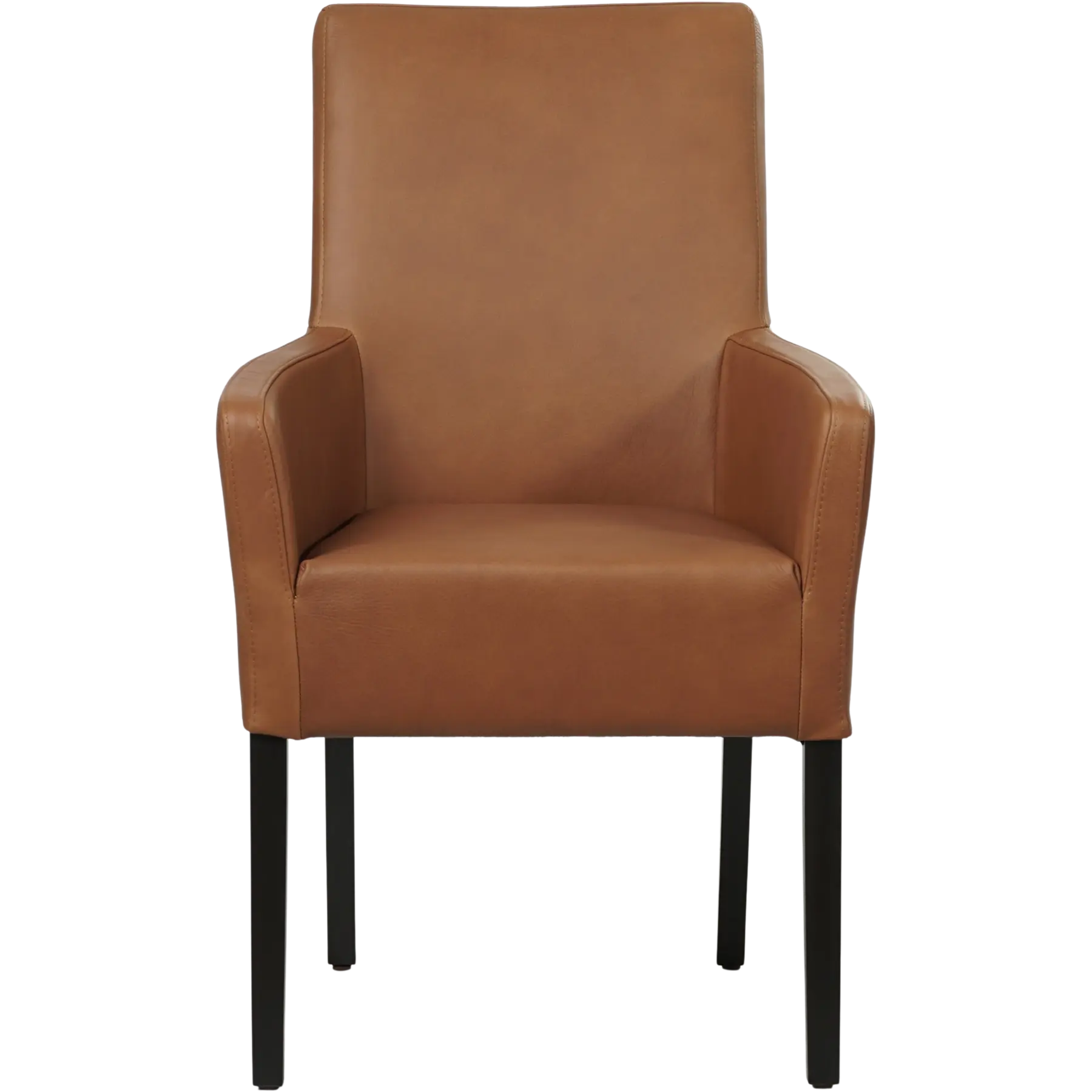 afbeelding van Leren eetkamerstoel Just met armleuning - Rancho Cognac (cognac) - Poten hout zwart