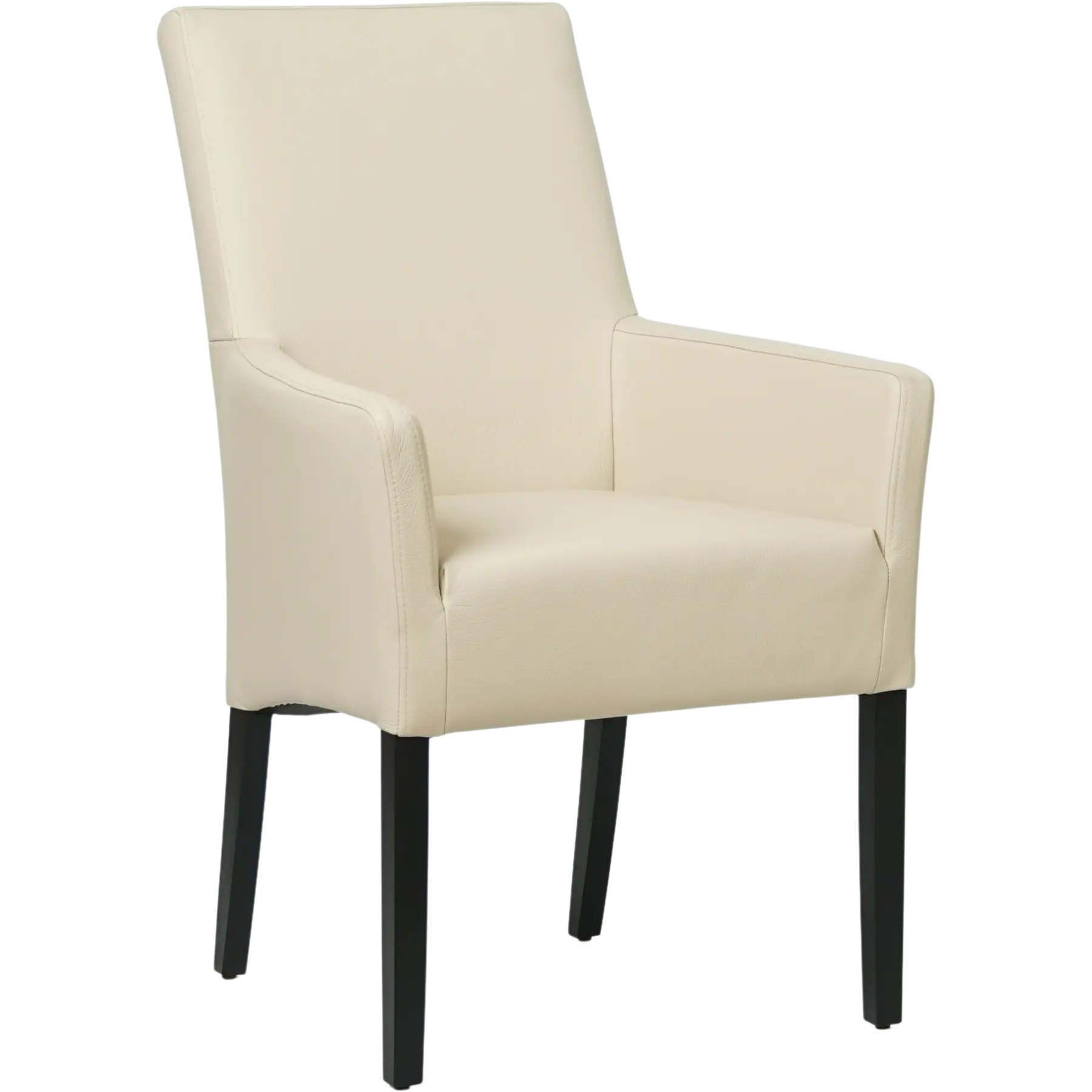 afbeelding van Leren eetkamerstoel Just met armleuning - Toledo Betulla (crème) - Poten hout zwart