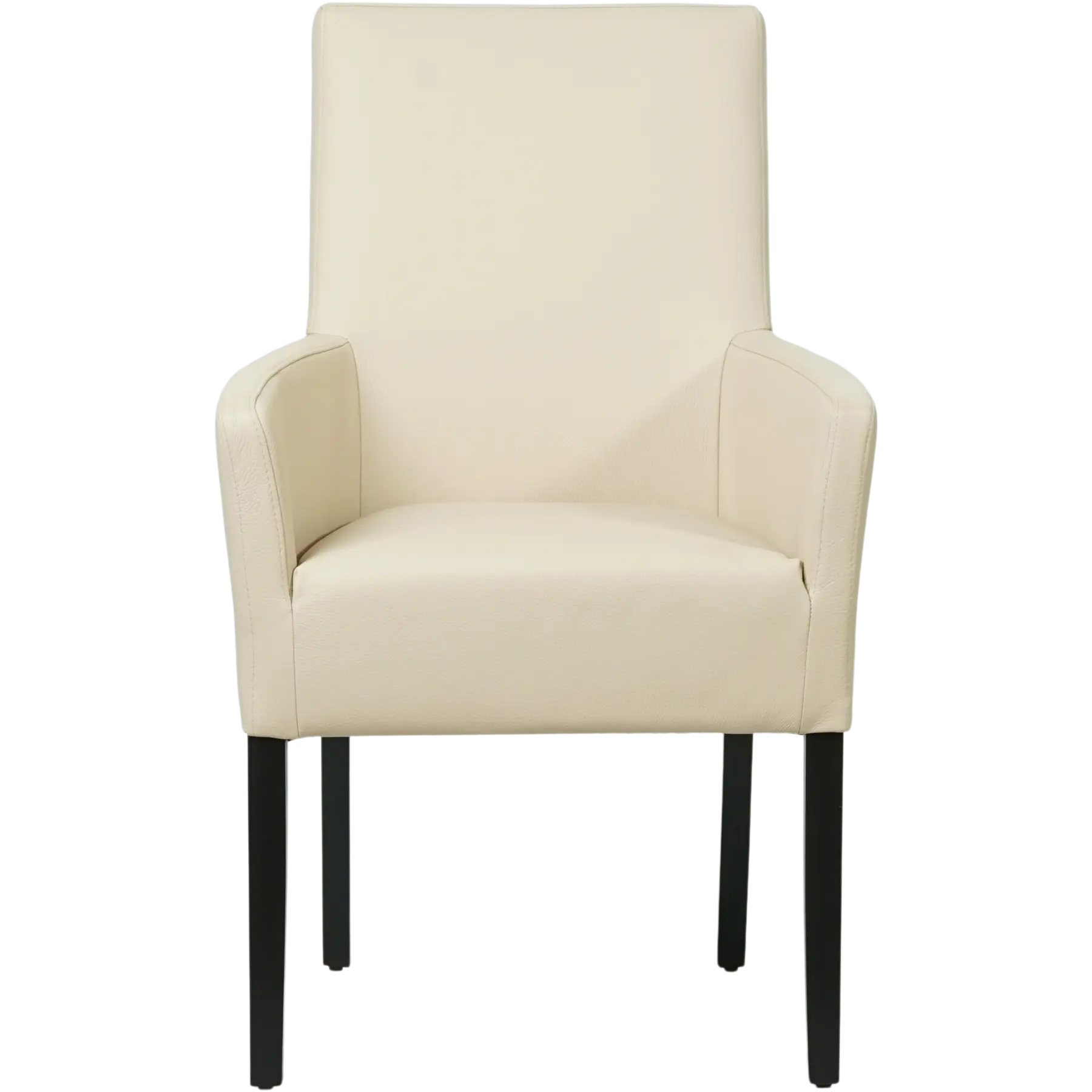 afbeelding van Leren eetkamerstoel Just met armleuning - Toledo Betulla (crème) - Poten hout zwart
