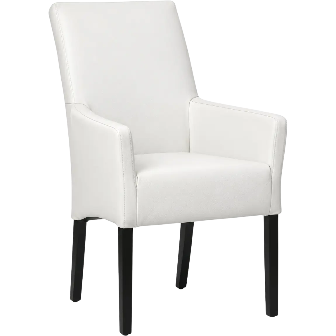 afbeelding van Leren eetkamerstoel Just met armleuning - Toledo Purewhite (wit) - Poten hout zwart