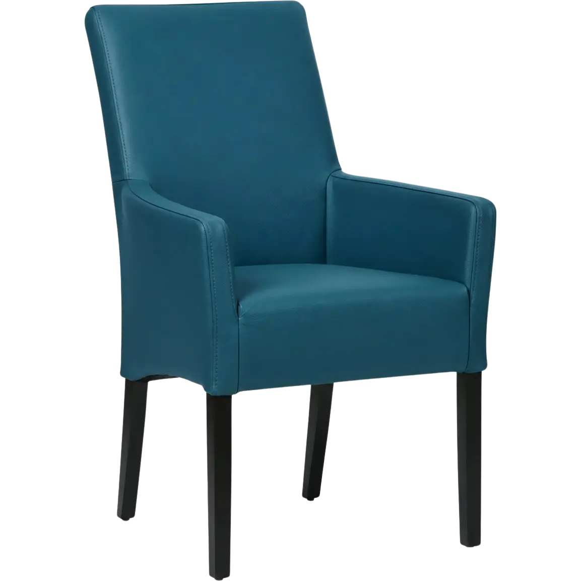 afbeelding van Leren eetkamerstoel Just met armleuning - Toledo Turquoise (blauw) - Poten hout zwart