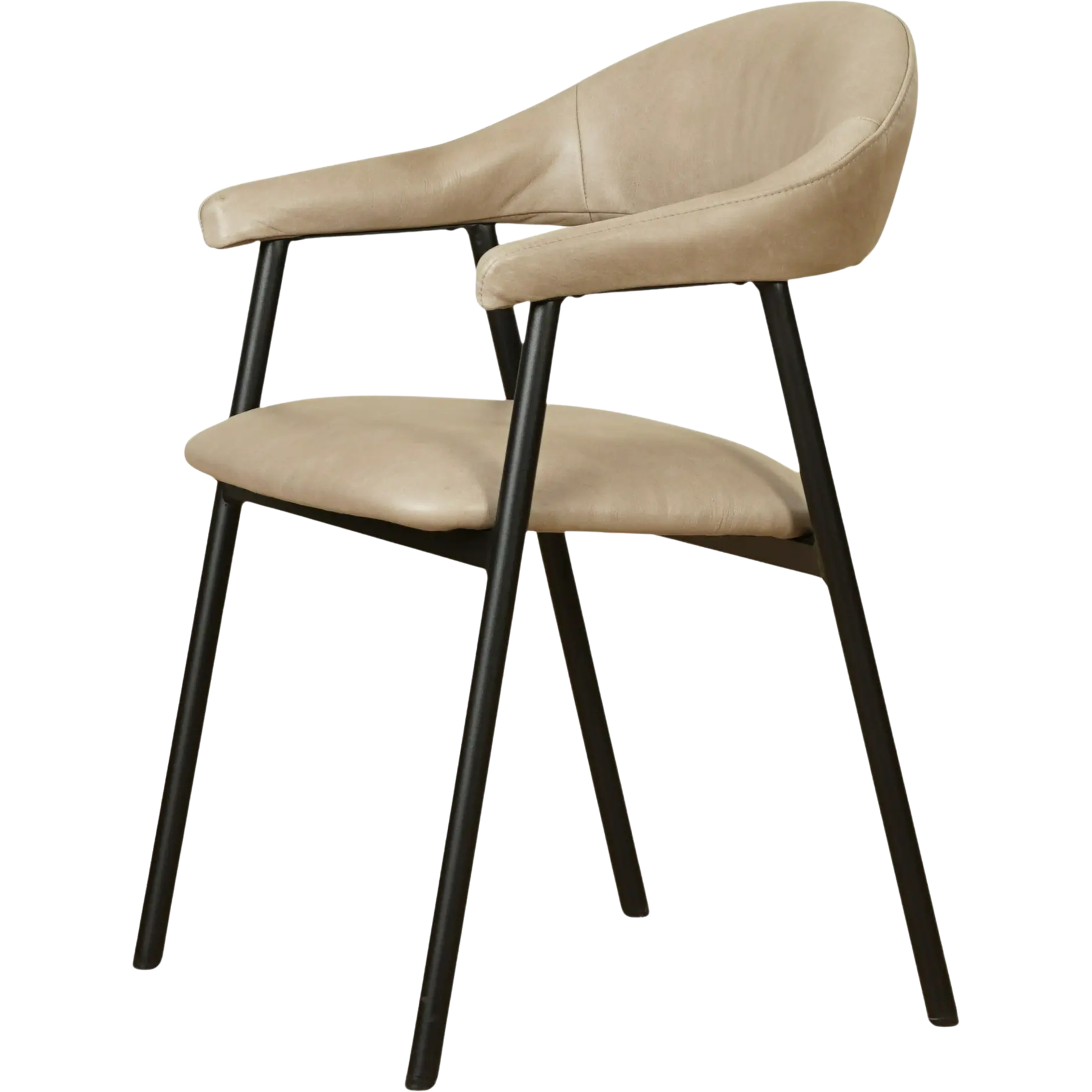 afbeelding van Leren eetkamerstoel met armleuning Line - Vintage Taupe (taupe/bruin)