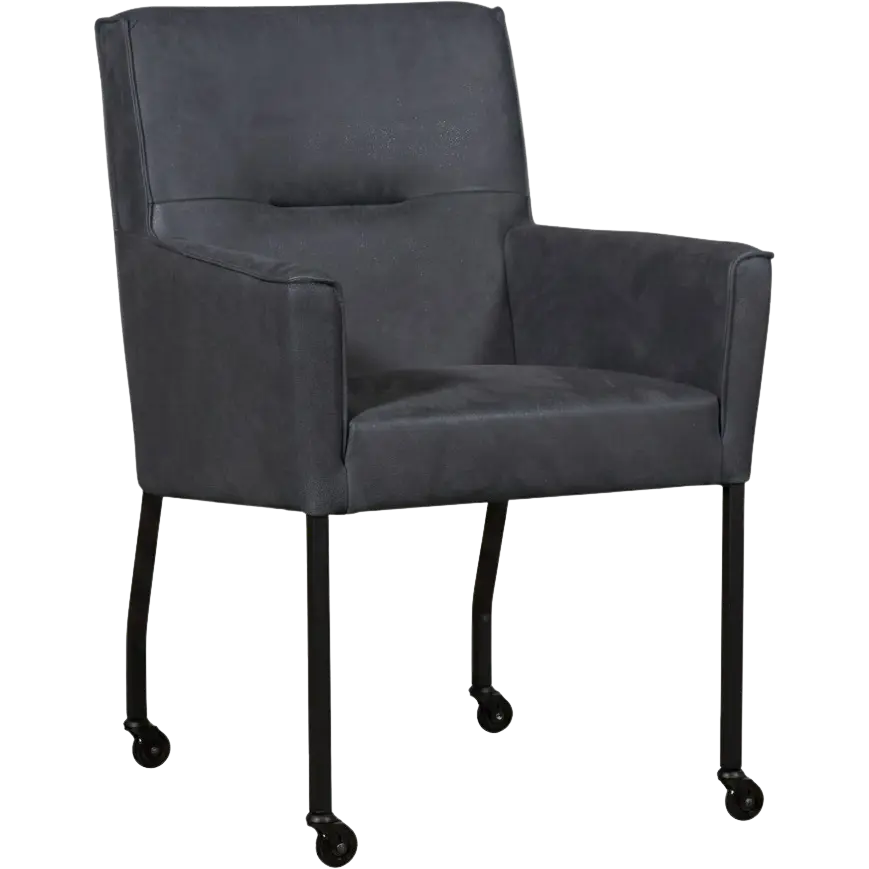 afbeelding van Leren eetkamerstoel Lucky - Kenia Denim (blauw)