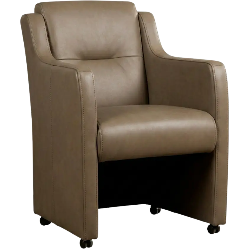 afbeelding van Leren eetkamerstoel Mass - Granada Taupe (taupe/bruin) - Met handgreep RVS