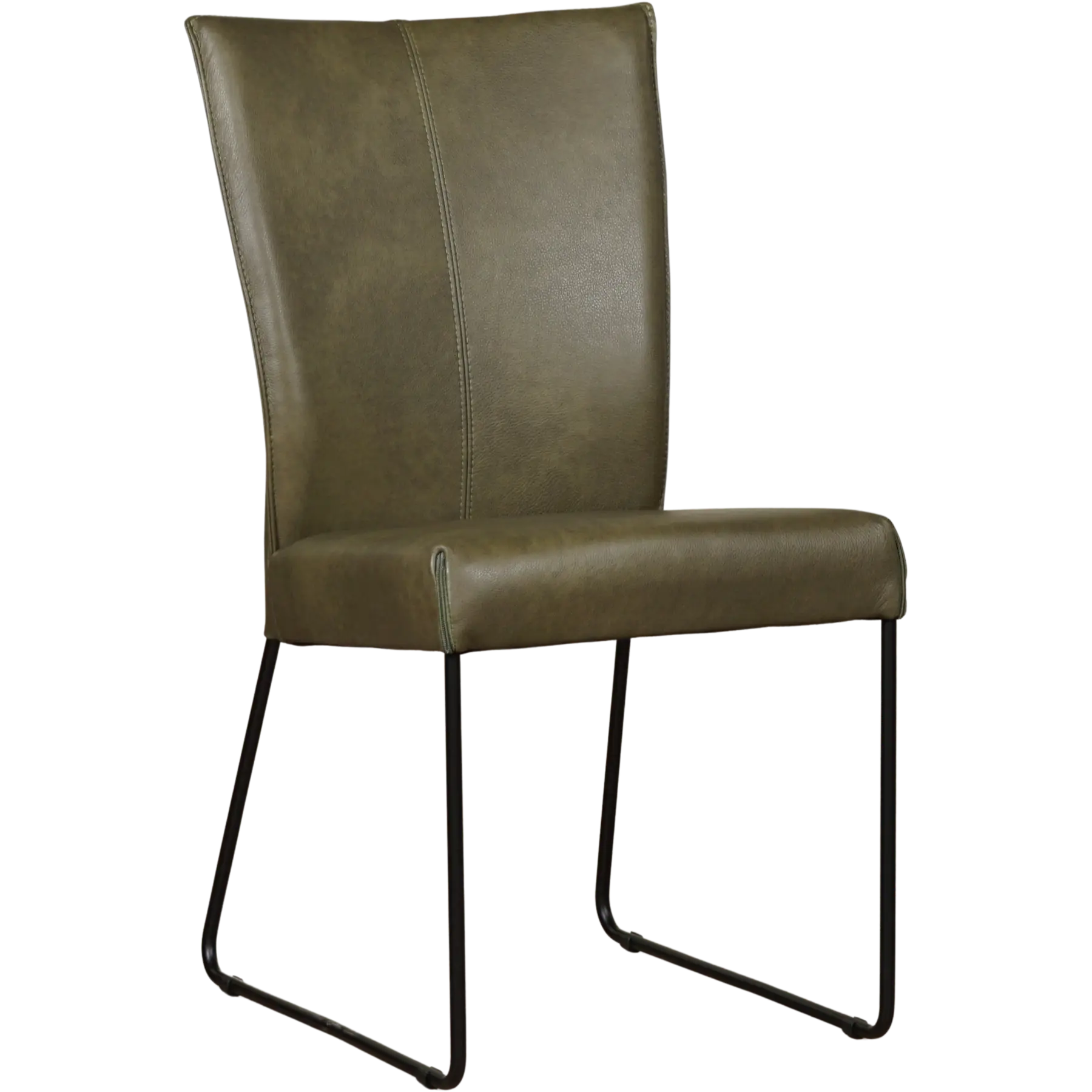 afbeelding van Leren eetkamerstoel Mate - Granada Moss (olijf/groen) - U-poot staal rond zwart