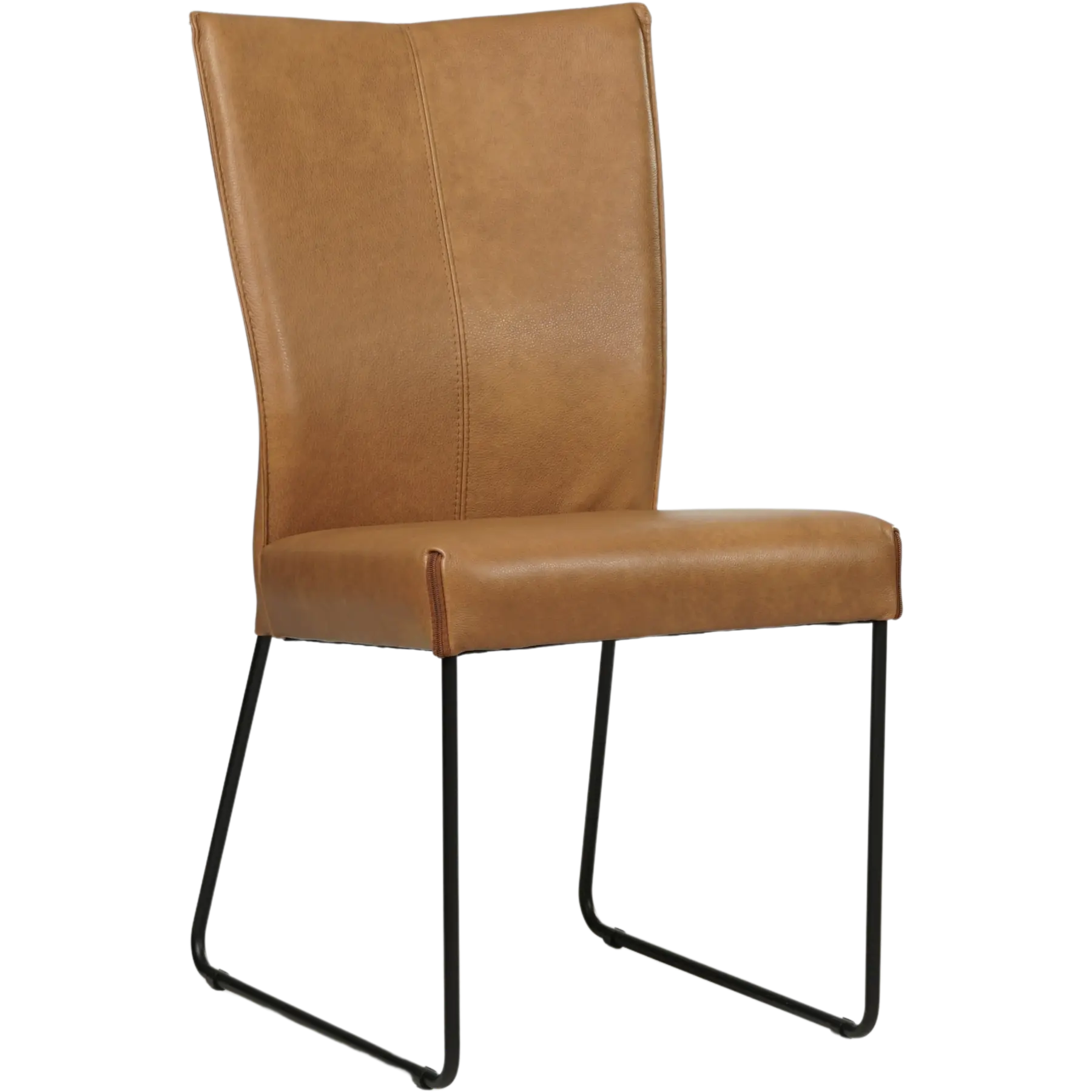 afbeelding van Leren eetkamerstoel Mate - Granada Sahara (cognac) - U-poot staal rond zwart