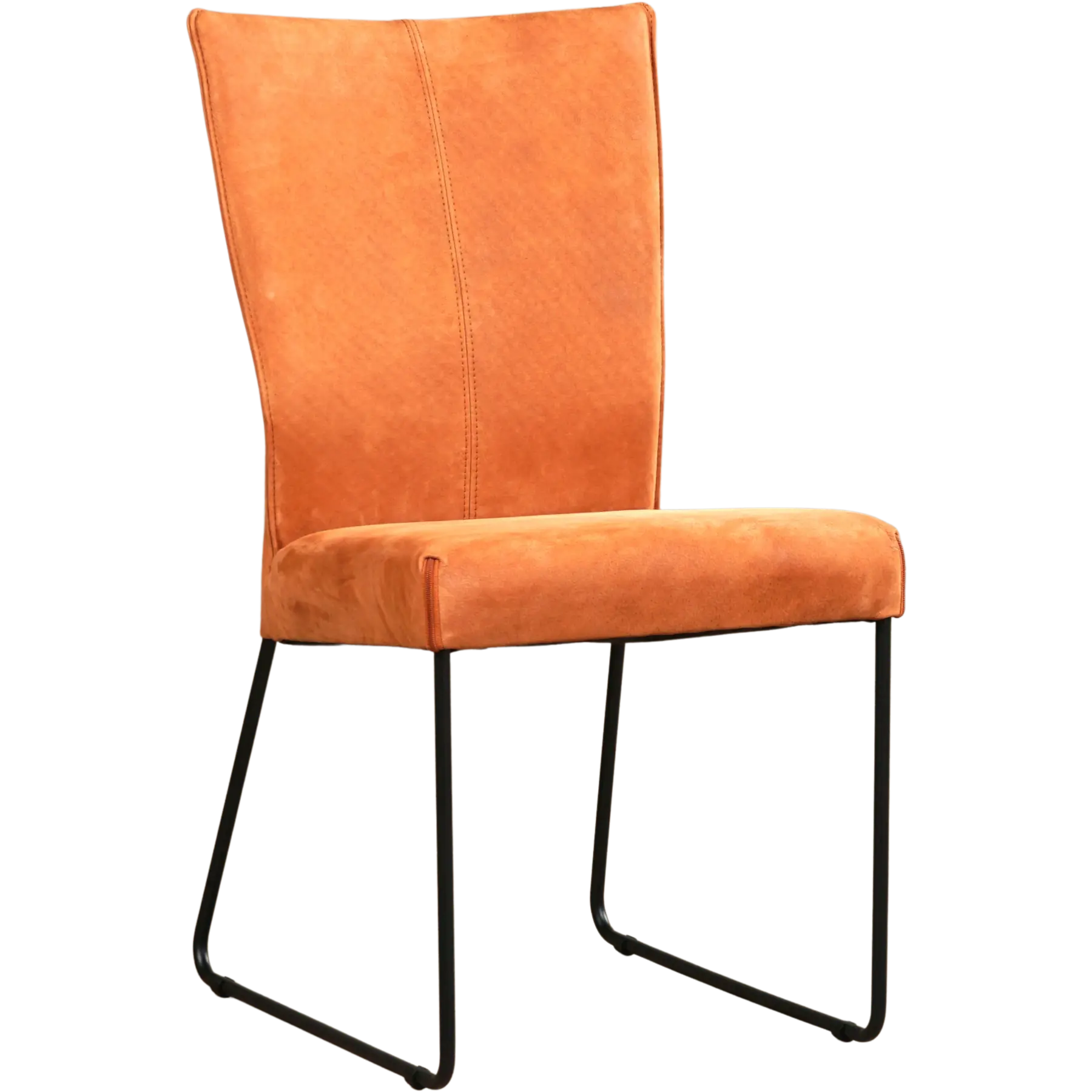 afbeelding van Leren eetkamerstoel Mate - Kenia Rost (oranje) - U-poot staal rond zwart