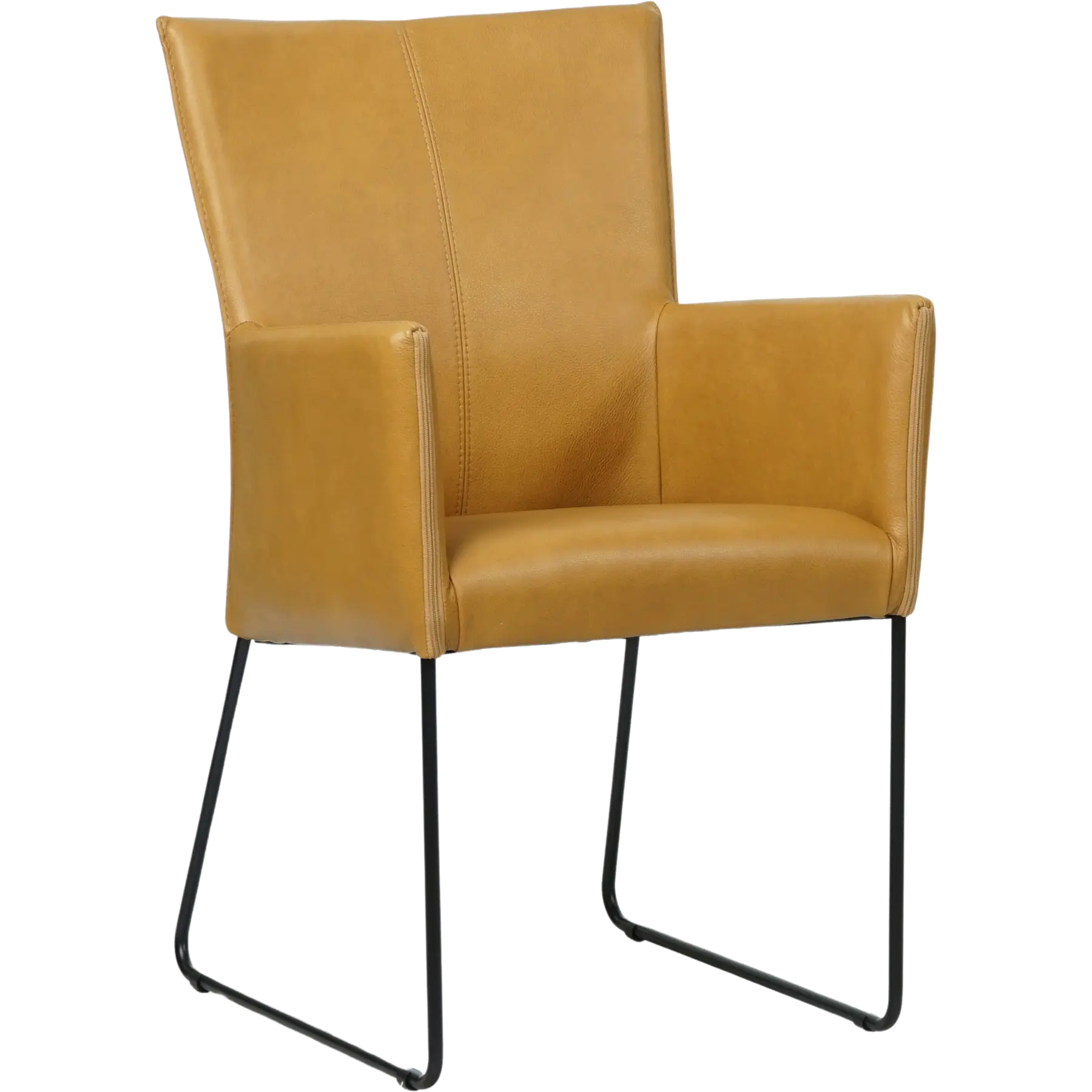 afbeelding van Leren eetkamerstoel Mate met armleuning - Granada Amber (cognac) - U-poot staal rond zwart