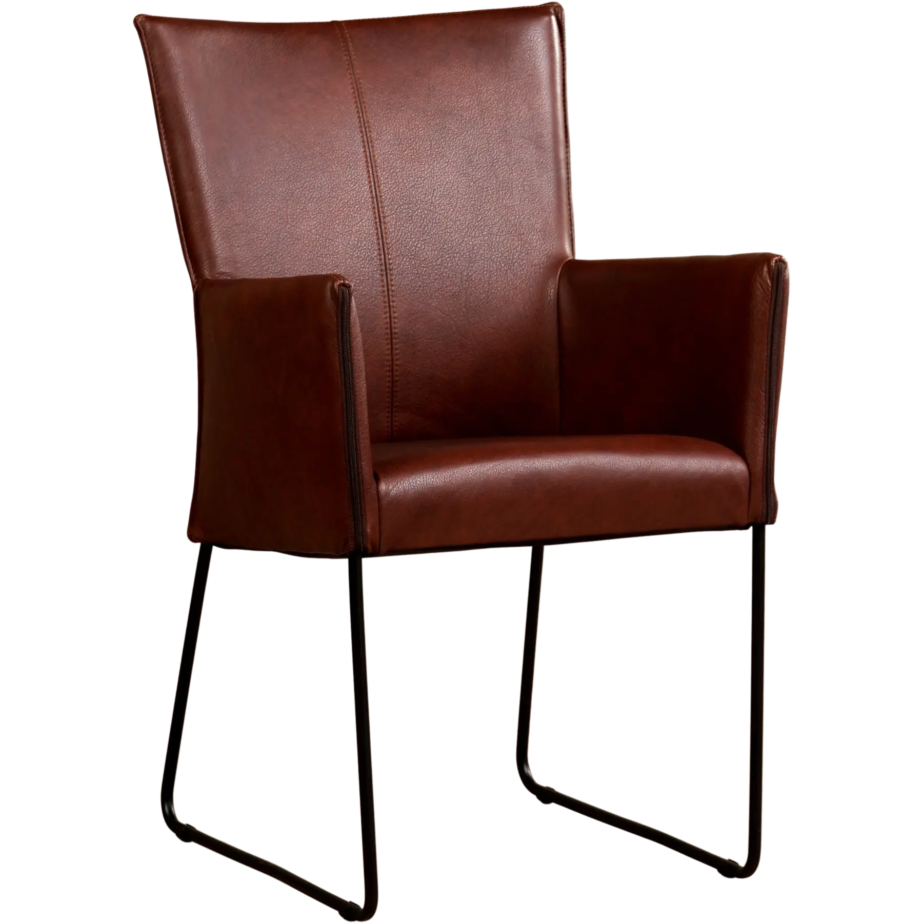 afbeelding van Leren eetkamerstoel Mate met armleuning - Granada Cognac (donkercognac) - U-poot staal rond zwart