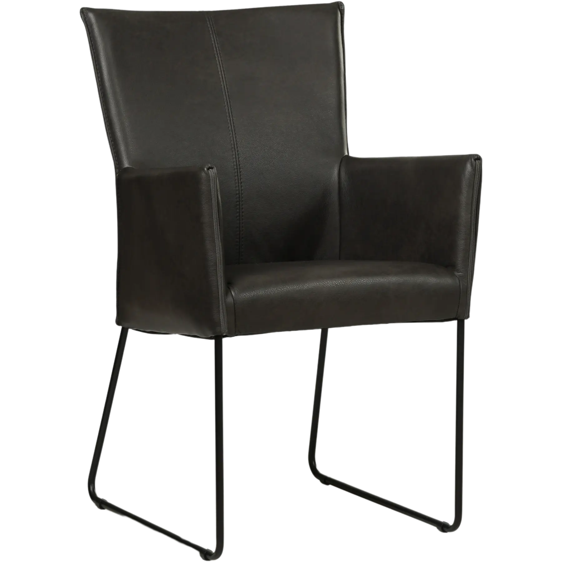 afbeelding van Leren eetkamerstoel Mate met armleuning - Granada Graphite (donkergrijs) - U-poot staal rond zwart