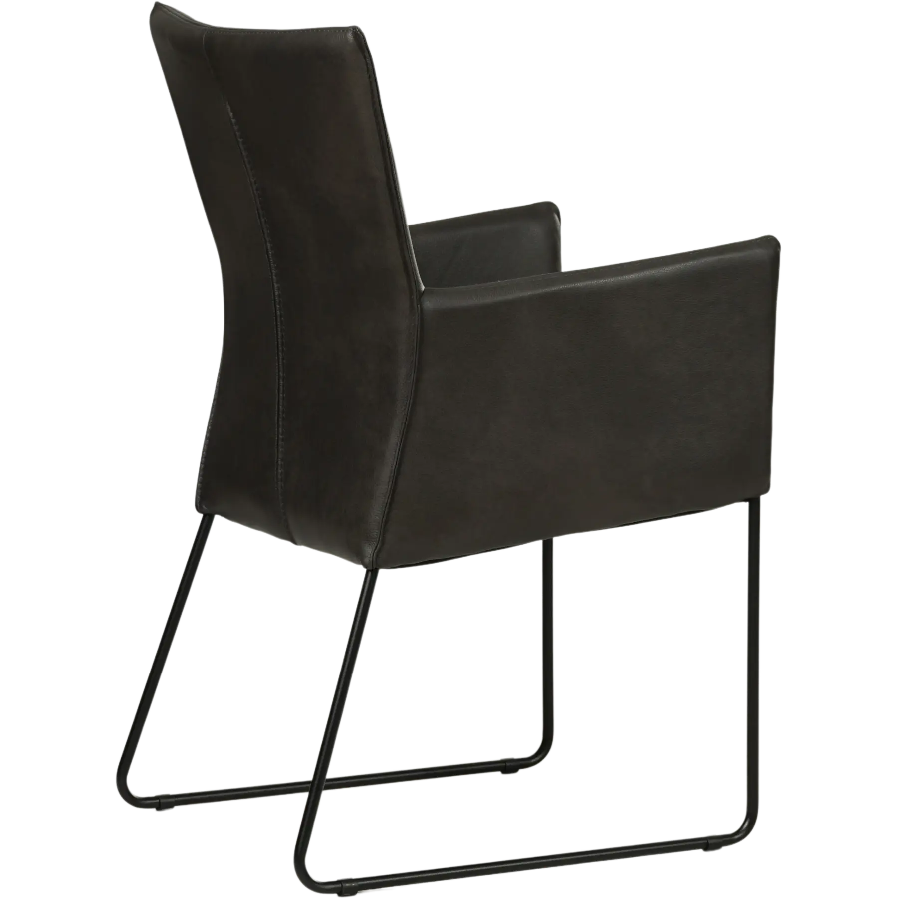 afbeelding van Leren eetkamerstoel Mate met armleuning - Granada Graphite (donkergrijs) - U-poot staal rond zwart