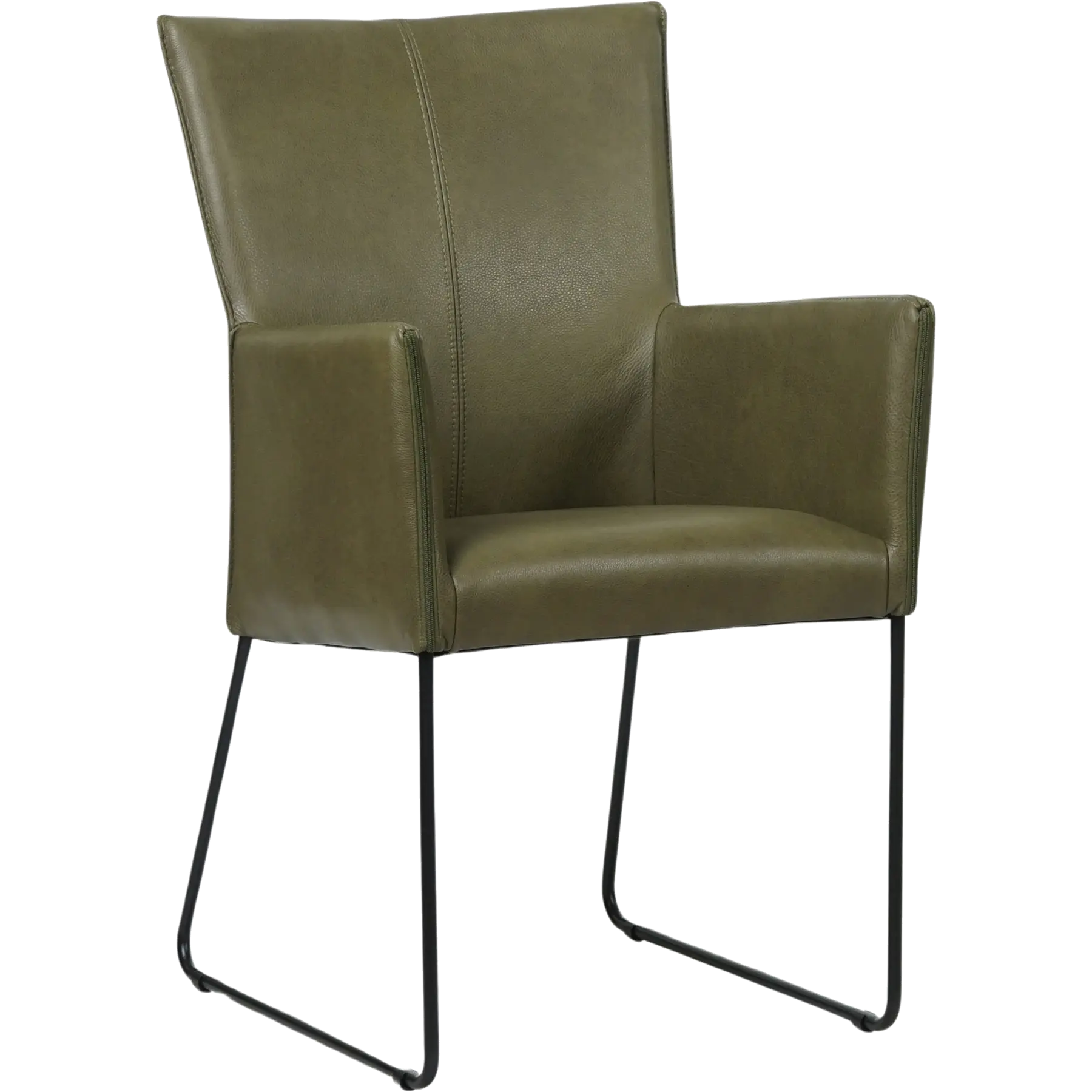 afbeelding van Leren eetkamerstoel Mate met armleuning - Granada Moss (olijf/groen) - U-poot staal rond zwart