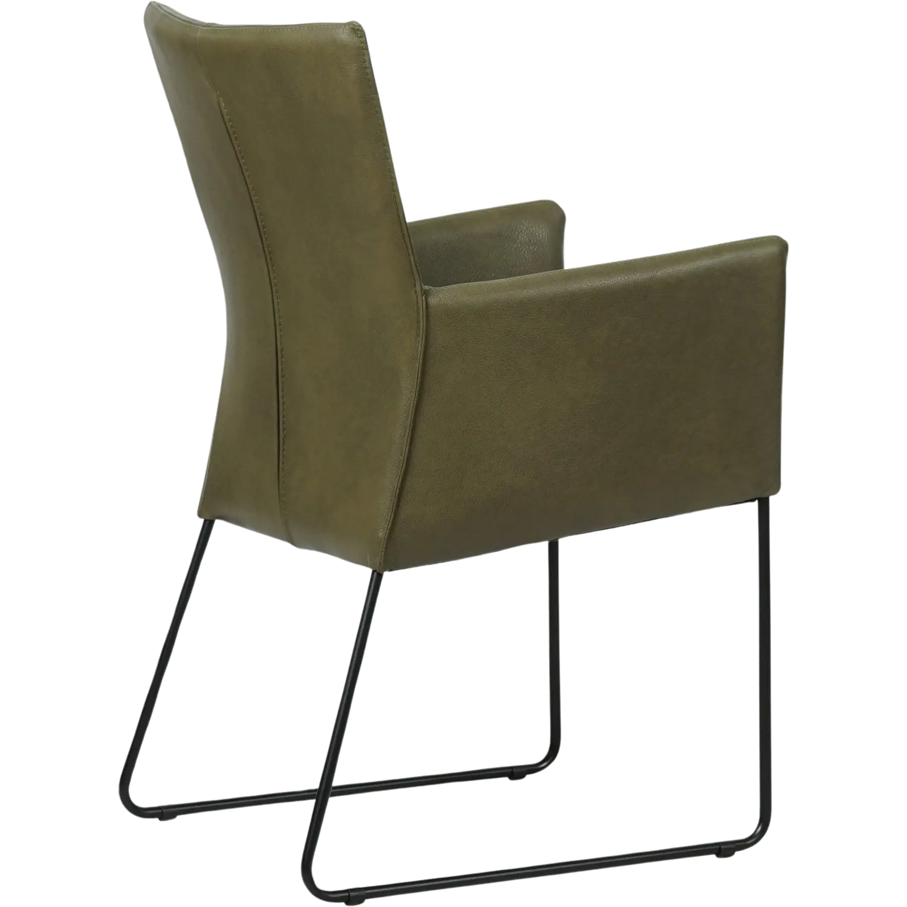 afbeelding van Leren eetkamerstoel Mate met armleuning - Granada Moss (olijf/groen) - U-poot staal rond zwart
