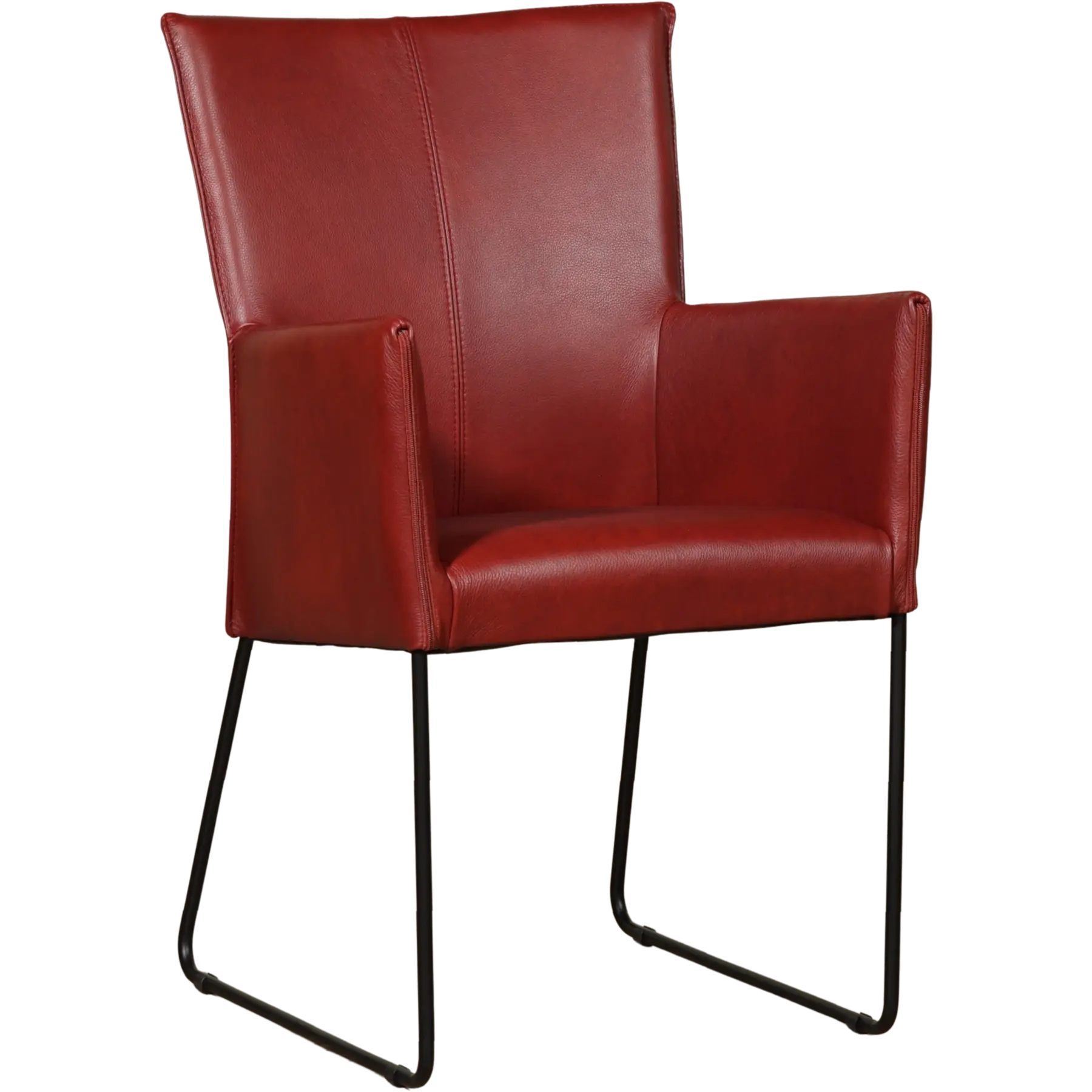 afbeelding van Leren eetkamerstoel Mate met armleuning - Granada Rouge (rood) - U-poot staal rond zwart