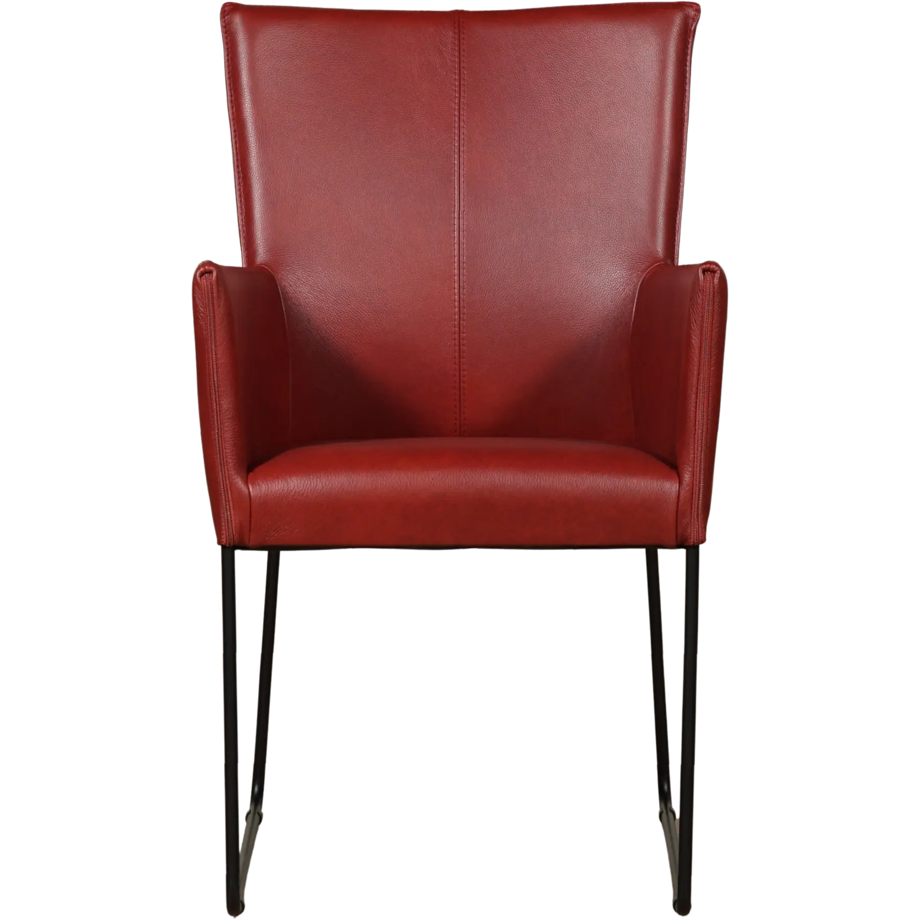 afbeelding van Leren eetkamerstoel Mate met armleuning - Granada Rouge (rood) - U-poot staal rond zwart