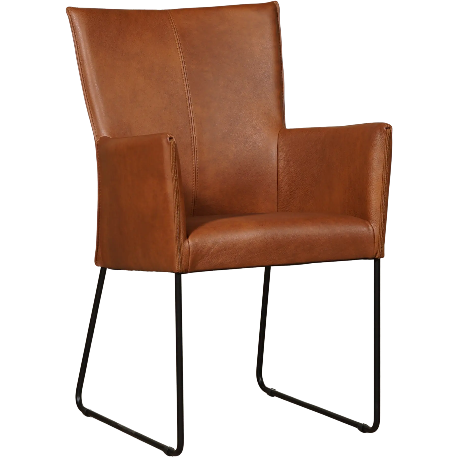 afbeelding van Leren eetkamerstoel Mate met armleuning - Granada Savannah (cognac) - U-poot staal rond zwart