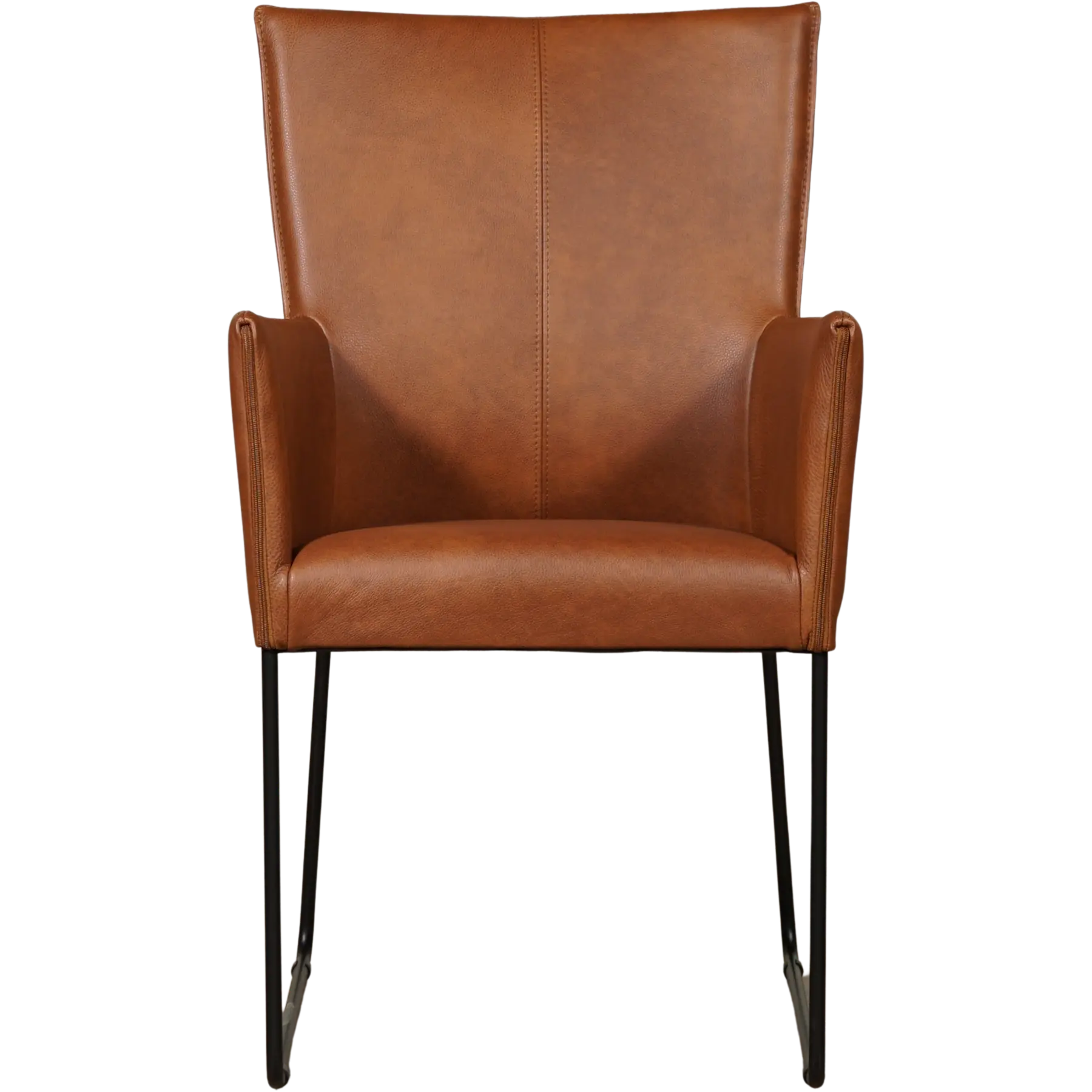 afbeelding van Leren eetkamerstoel Mate met armleuning - Granada Savannah (cognac) - U-poot staal rond zwart