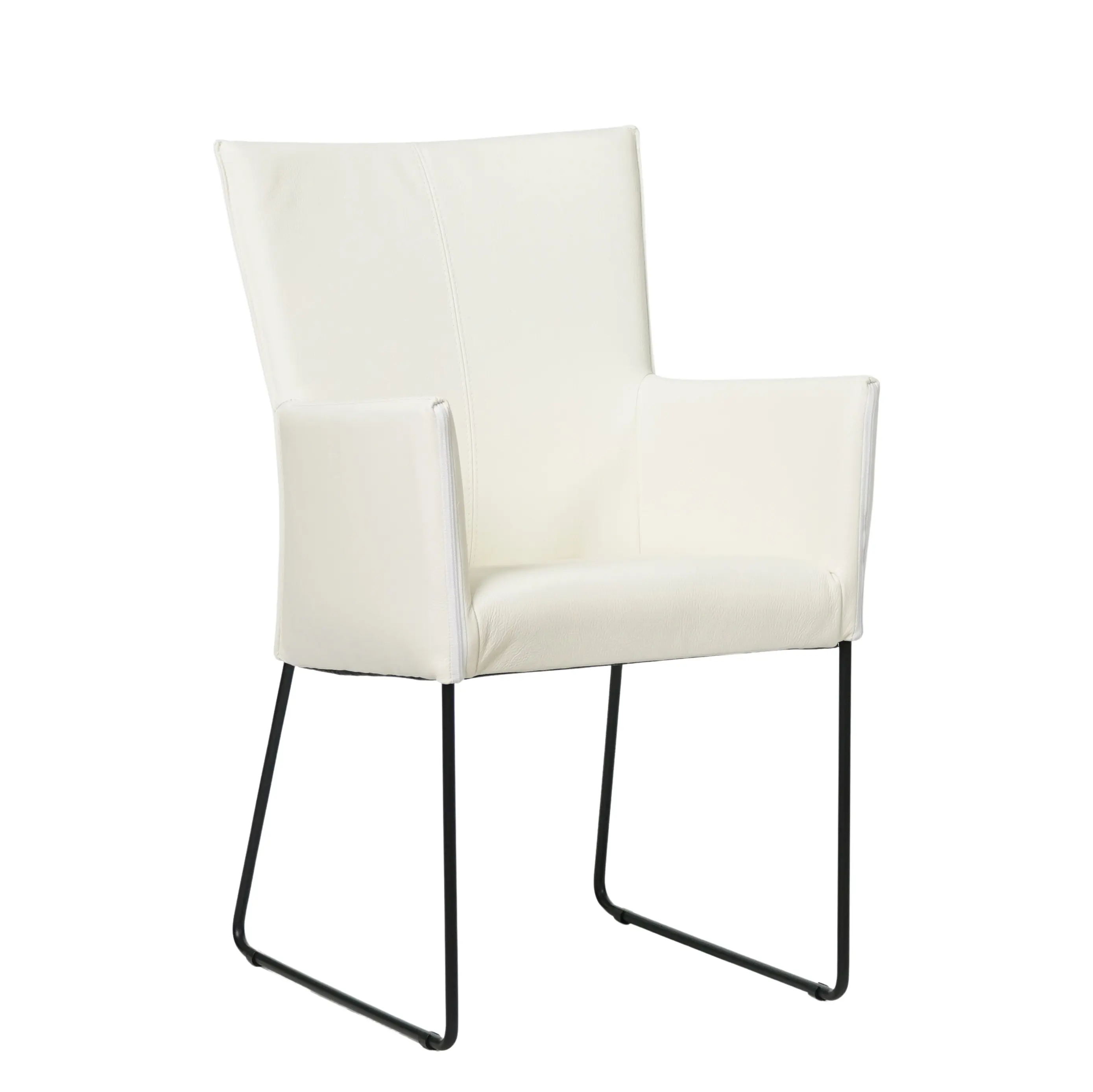 afbeelding van Leren eetkamerstoel Mate met armleuning - Hermes Bianco (gebroken wit) - U-poot staal rond zwart