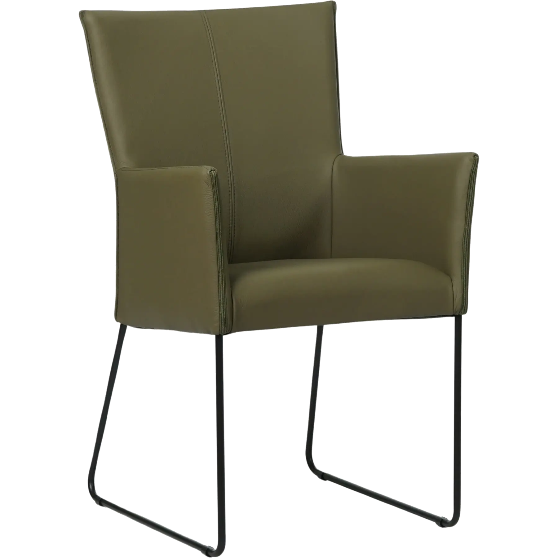 afbeelding van Leren eetkamerstoel Mate met armleuning - Toledo Olive (olijf/goen) - U-poot staal rond zwart