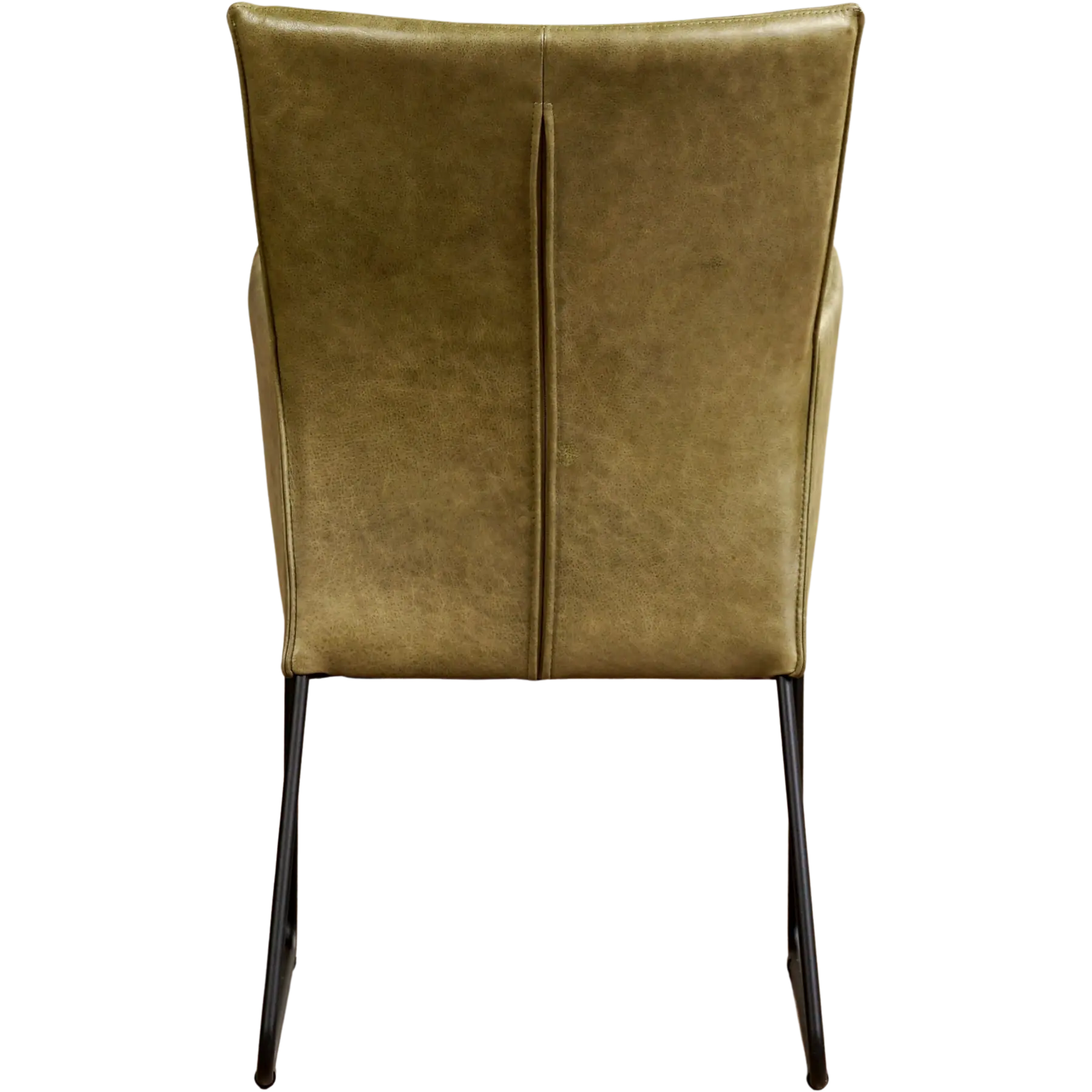 afbeelding van Leren eetkamerstoel Mate met armleuning - Vintage Olive (olijf/groen) - U-poot staal rond zwart