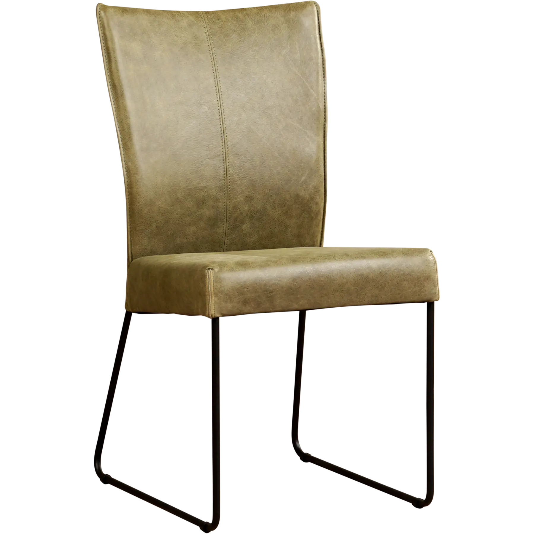 afbeelding van Leren eetkamerstoel Mate - Vintage Olive (olijf/groen) - U-poot staal rond zwart