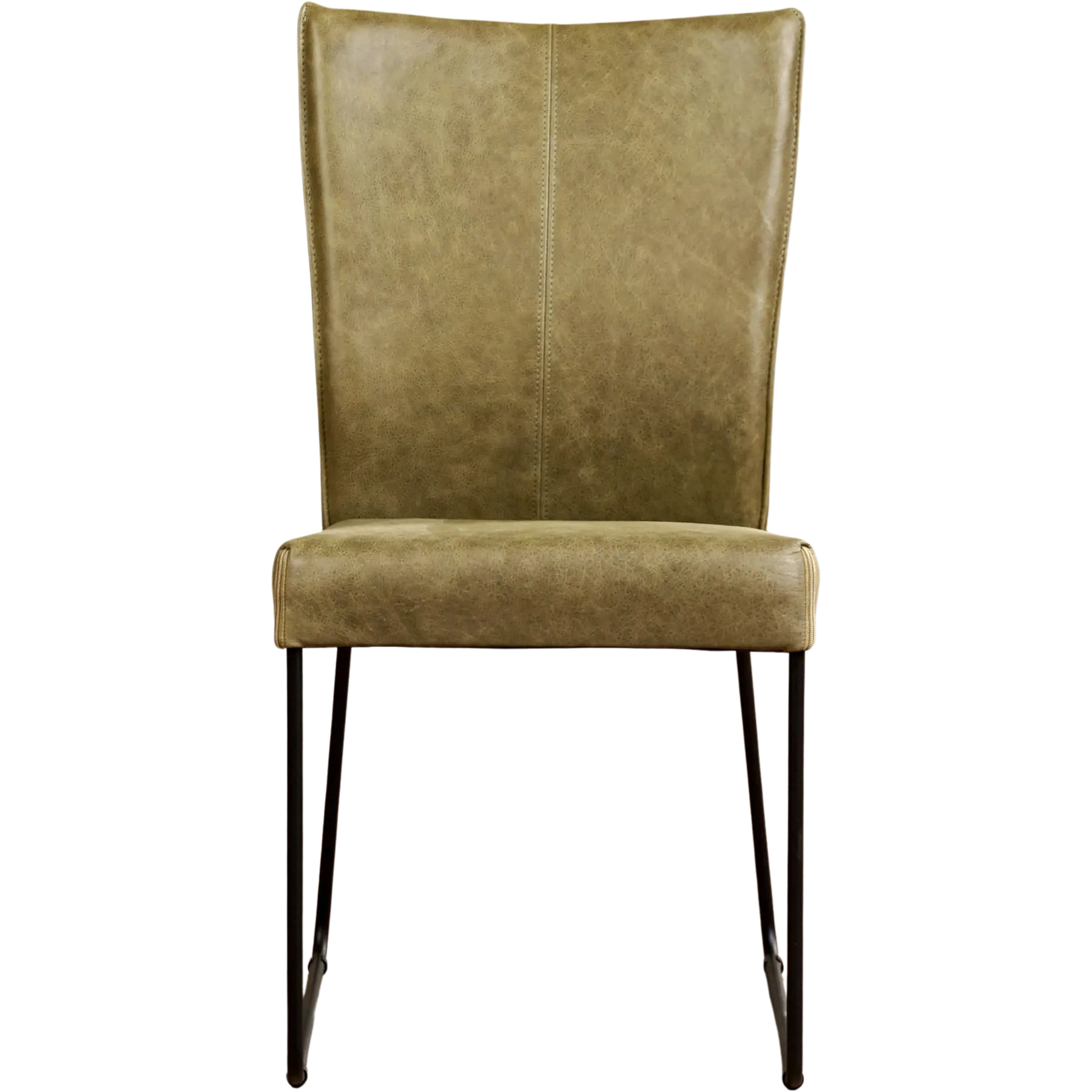afbeelding van Leren eetkamerstoel Mate - Vintage Olive (olijf/groen) - U-poot staal rond zwart